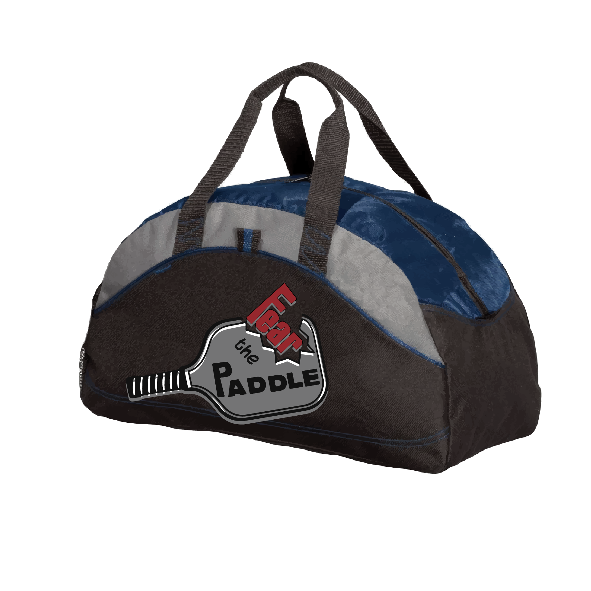 Pickleball Design: Fear the Paddle  Carry your gear in comfort and style. This fun pickleball duffel bag is the perfect accessory for all pickleball players needing to keep their gear in one place. This medium sized duffel tote is ideal for all your pickleball activities. The large center compartment allows for plenty of space and the mesh end pocket is perfect for holding a water bottle. Duffel bag comes with an adjustable shoulder strap and the polyester material is durable and easily cleaned.