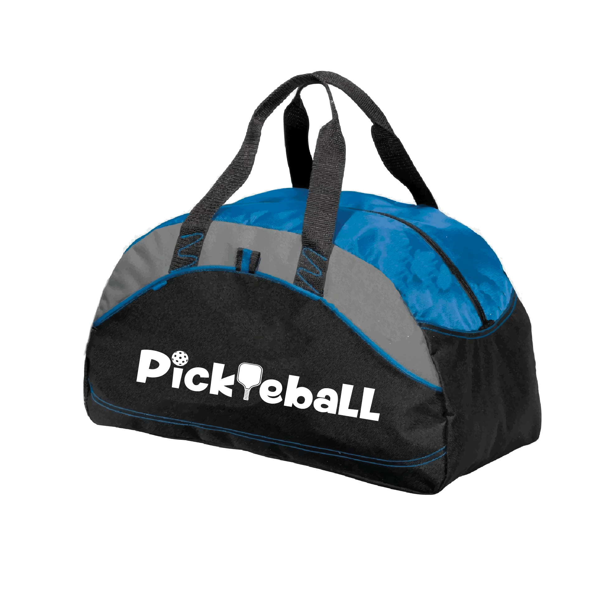 Pickleball Design: Pickleball  Carry your gear in comfort and style. This fun pickleball duffel bag is the perfect accessory for all pickleball players needing to keep their gear in one place. This medium sized duffel tote is ideal for all your pickleball activities. The large center compartment allows for plenty of space and the mesh end pocket is perfect for holding a water bottle.