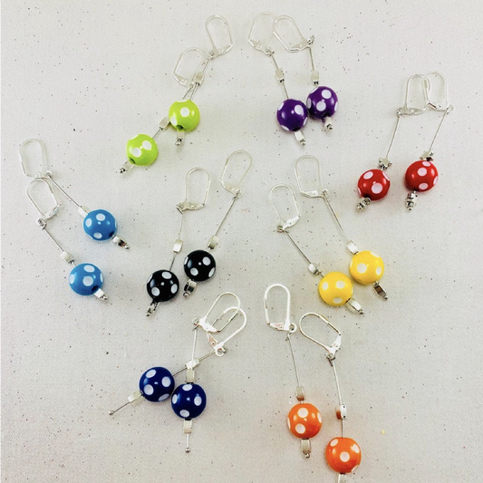 Micro Pickleball Earrings  Each order gets one set of earrings. Super cute pickleball beads made into dangle earrings. They hang approximately an inch and a half down. The beads are approximately 1/3 an inch in width.  Show your love for pickleball wherever you go with these super sweet earrings. Colors to match any outfit!! Please note that the other beads used for these items can and will be different from set to set.