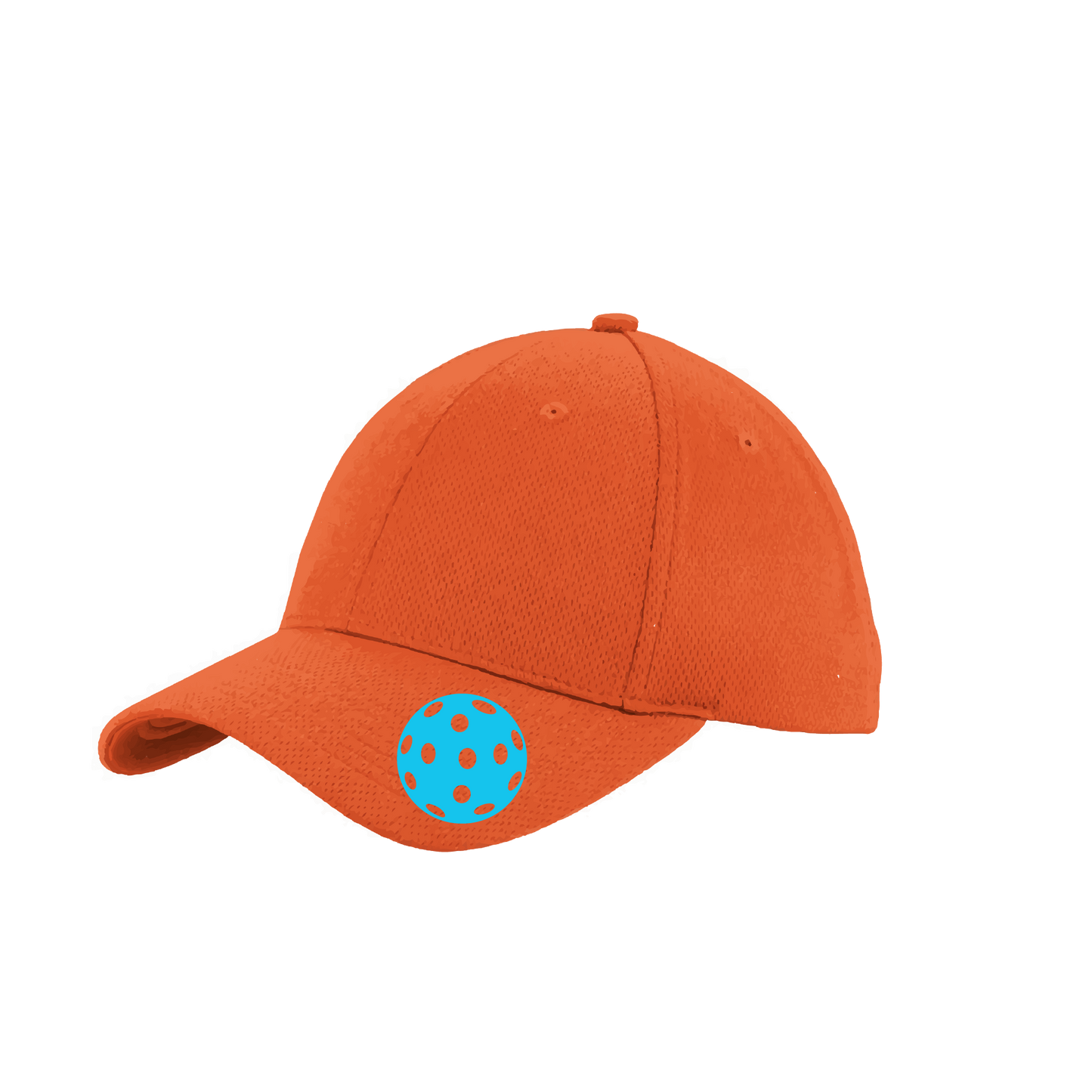 Design: Cyan Pickleball  This fun pickleball hat is the perfect accessory for all pickleball players needing to keep their focus on the game and not the sun. The moisture-wicking material is made of 100% polyester with closed-hole flat back mesh and PosiCharge Technology. The back closure is a hock and loop style made to adjust to every adult.