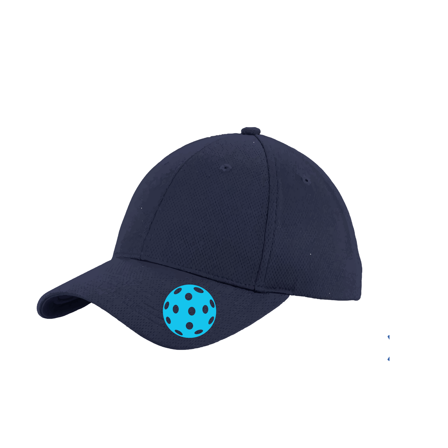 Design: Cyan Pickleball  This fun pickleball hat is the perfect accessory for all pickleball players needing to keep their focus on the game and not the sun. The moisture-wicking material is made of 100% polyester with closed-hole flat back mesh and PosiCharge Technology. The back closure is a hock and loop style made to adjust to every adult.