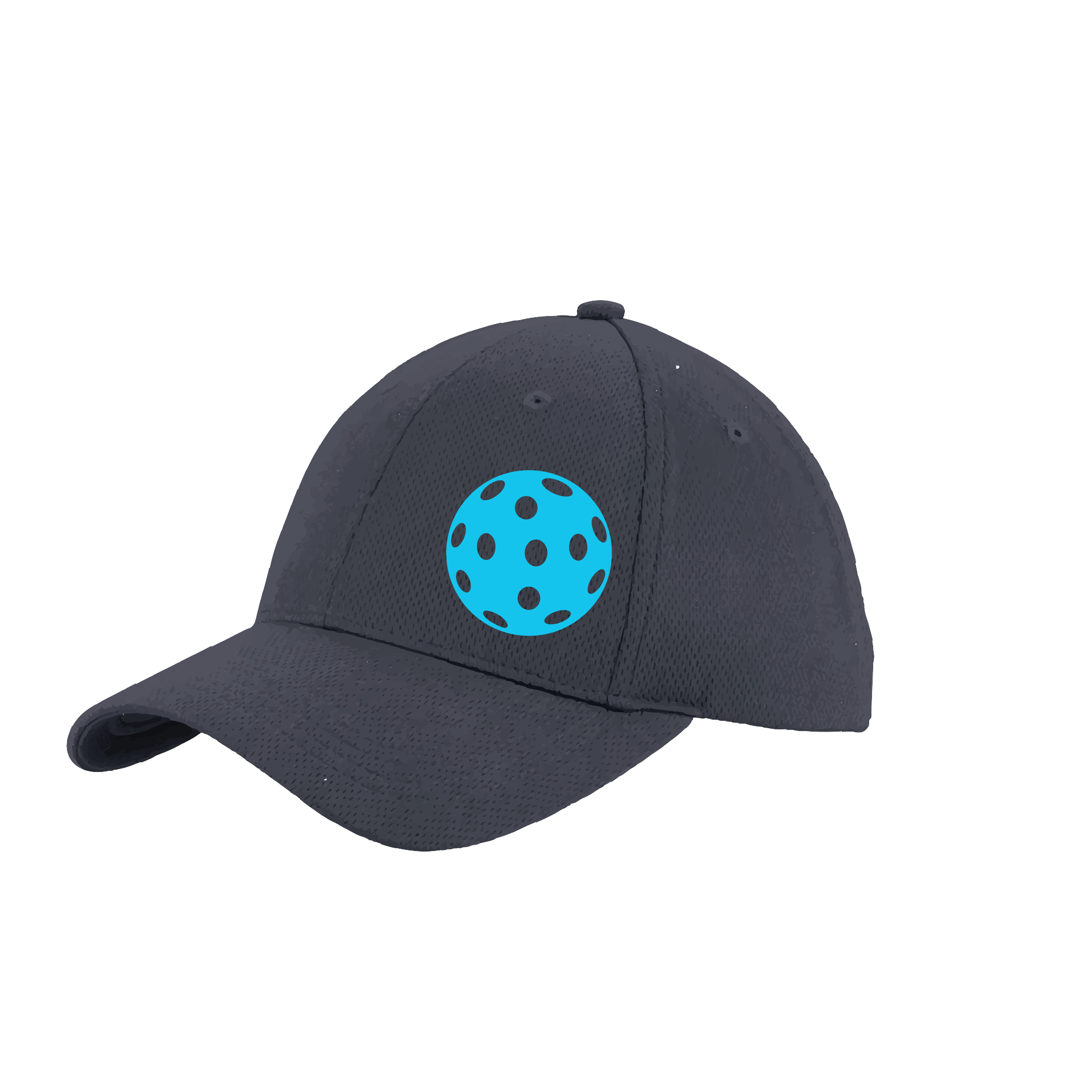 Design: Cyan Pickleball  This fun pickleball hat is the perfect accessory for all pickleball players needing to keep their focus on the game and not the sun. The moisture-wicking material is made of 100% polyester with closed-hole flat back mesh and PosiCharge Technology. The back closure is a hock and loop style made to adjust to every adult.