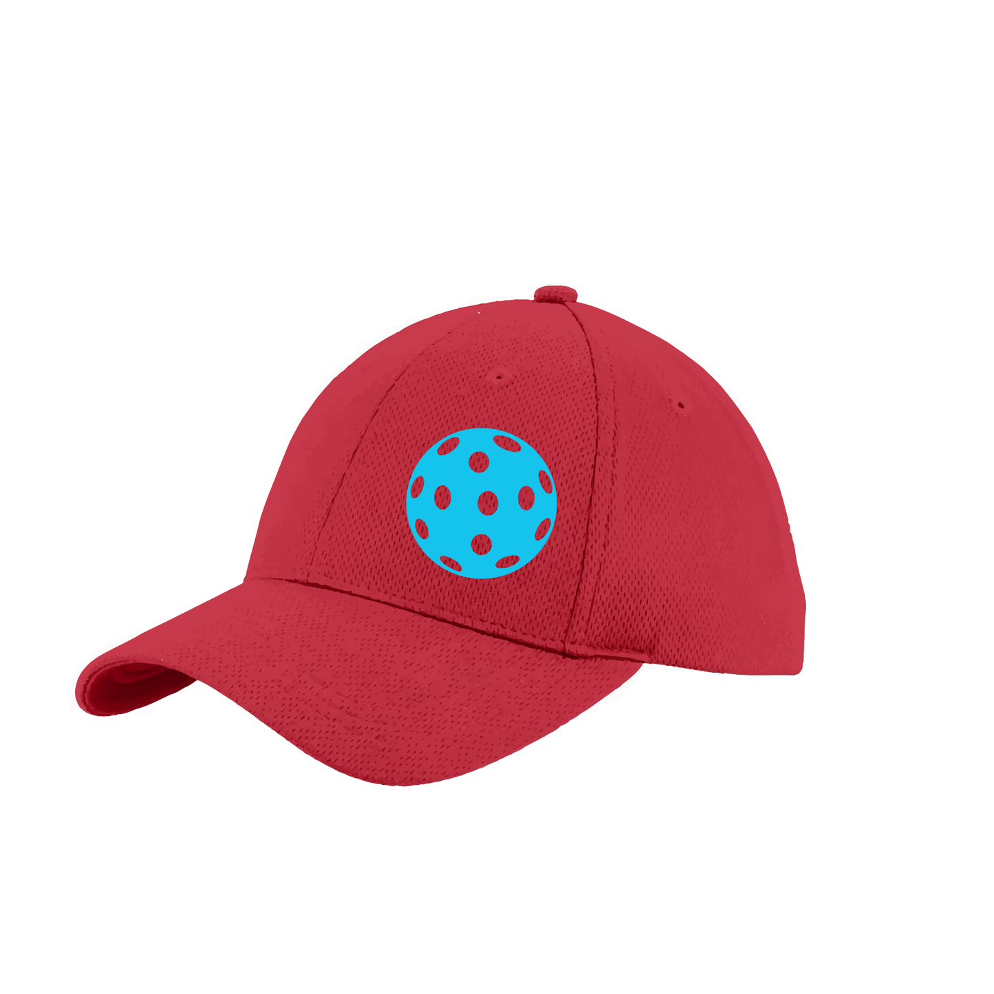 Design: Cyan Pickleball  This fun pickleball hat is the perfect accessory for all pickleball players needing to keep their focus on the game and not the sun. The moisture-wicking material is made of 100% polyester with closed-hole flat back mesh and PosiCharge Technology. The back closure is a hock and loop style made to adjust to every adult.