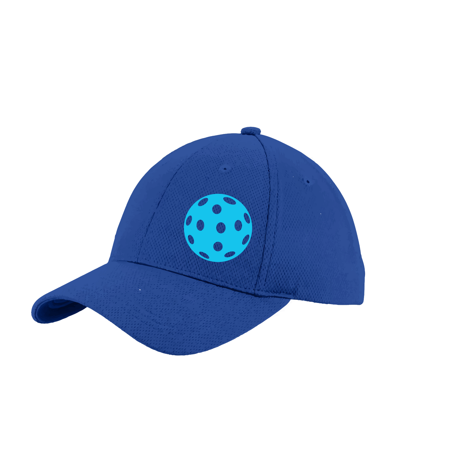 Design: Cyan Pickleball  This fun pickleball hat is the perfect accessory for all pickleball players needing to keep their focus on the game and not the sun. The moisture-wicking material is made of 100% polyester with closed-hole flat back mesh and PosiCharge Technology. The back closure is a hock and loop style made to adjust to every adult.