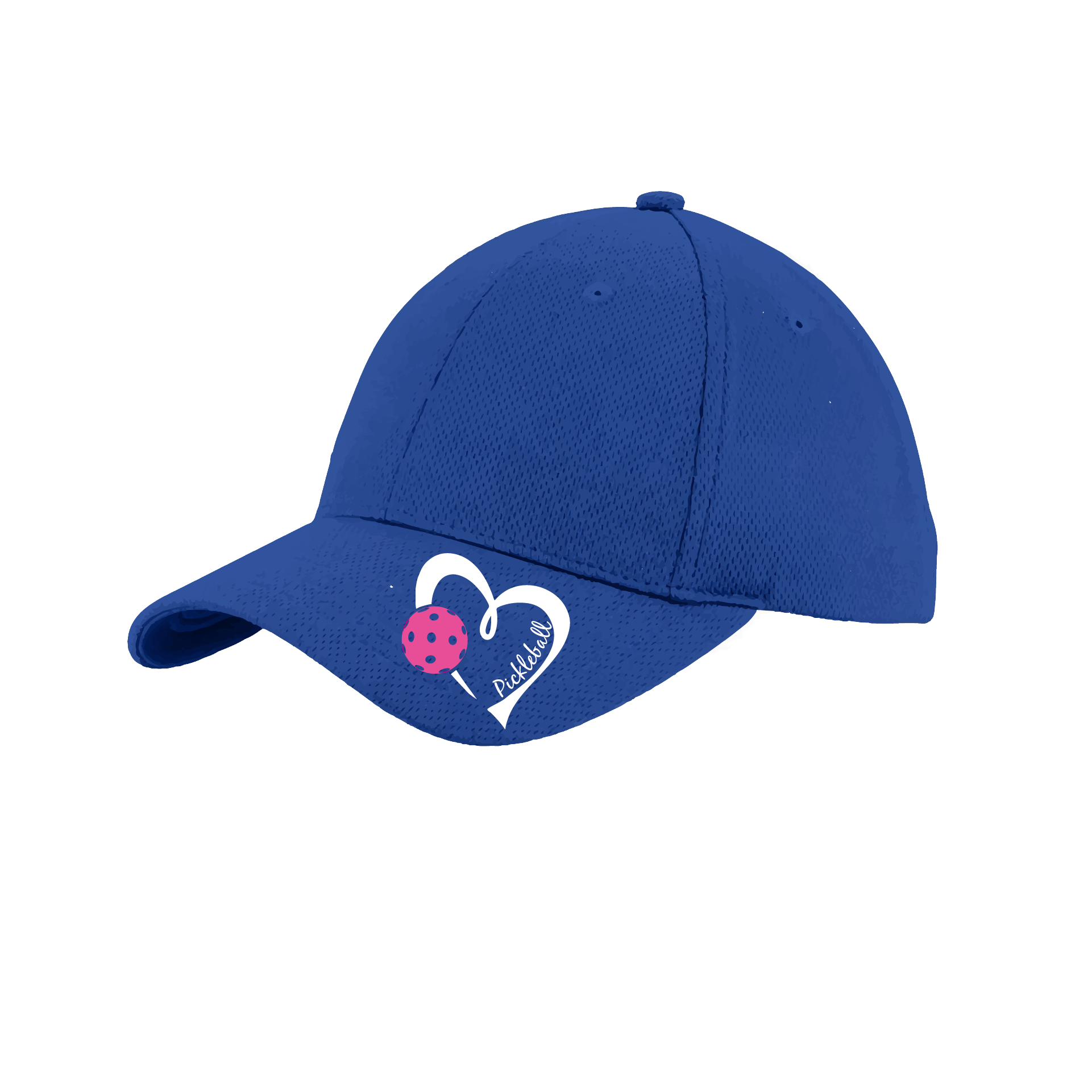 Pickleball Hat Design: Pickleball Heart  This fun pickleball hat is the perfect accessory for all pickleball players needing to keep their focus on the game and not the sun. The moisture-wicking material is made of 100% polyester with closed-hole flat back mesh and PosiCharge Technology. The back closure is a hock and loop style made to adjust to every adult.