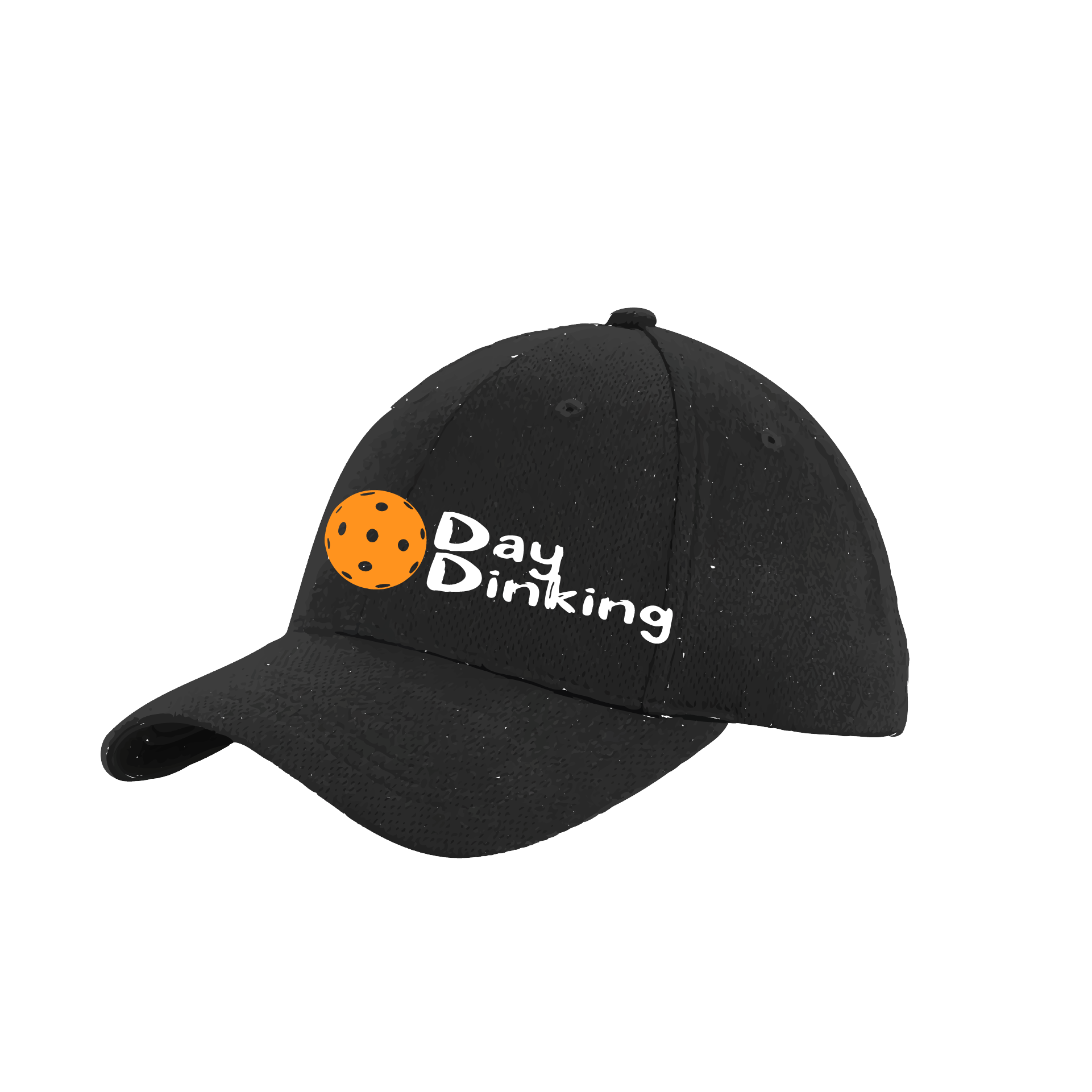 Design: Day Dinking with Customizable Pickleball Color  This fun pickleball hat is the perfect accessory for all pickleball players needing to keep their focus on the game and not the sun. The moisture-wicking material is made of 100% polyester with closed-hole flat back mesh and PosiCharge Technology. The back closure is a hock and loop style made to adjust to every adult.