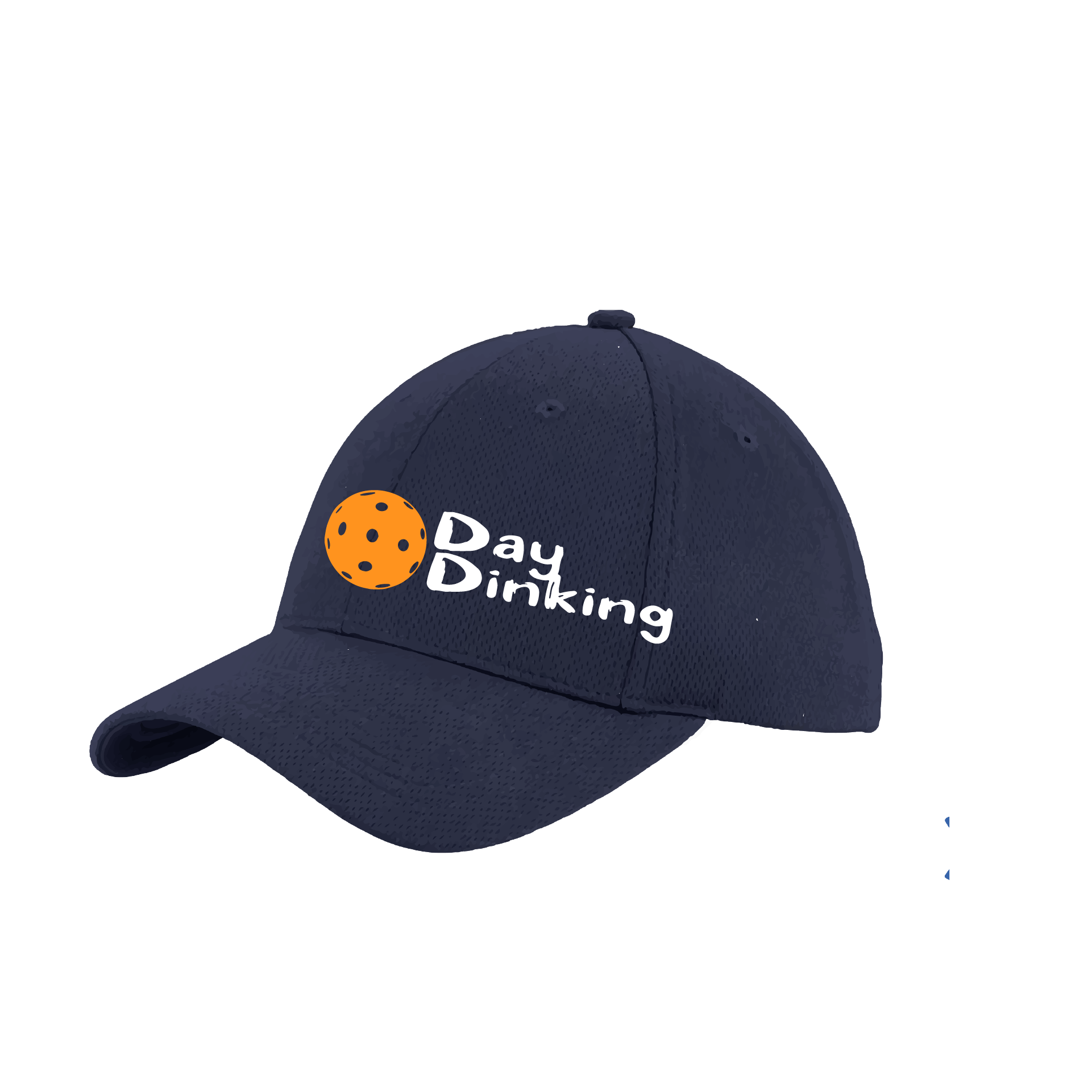 Design: Day Dinking with Customizable Pickleball Color  This fun pickleball hat is the perfect accessory for all pickleball players needing to keep their focus on the game and not the sun. The moisture-wicking material is made of 100% polyester with closed-hole flat back mesh and PosiCharge Technology. The back closure is a hock and loop style made to adjust to every adult.