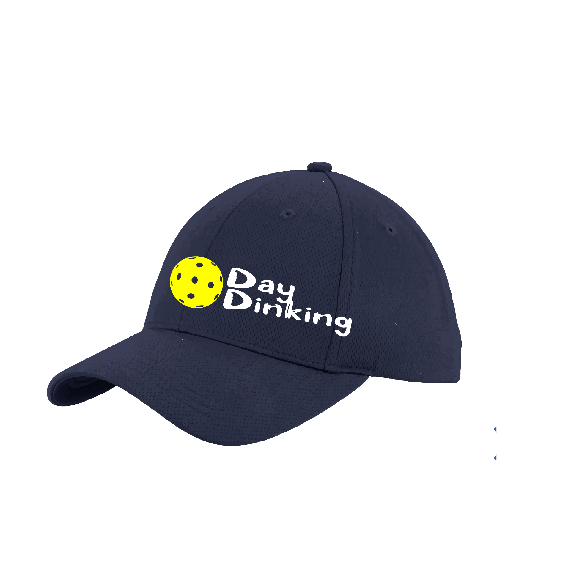 Design: Day Dinking with Customizable Pickleball Color  This fun pickleball hat is the perfect accessory for all pickleball players needing to keep their focus on the game and not the sun. The moisture-wicking material is made of 100% polyester with closed-hole flat back mesh and PosiCharge Technology. The back closure is a hock and loop style made to adjust to every adult.