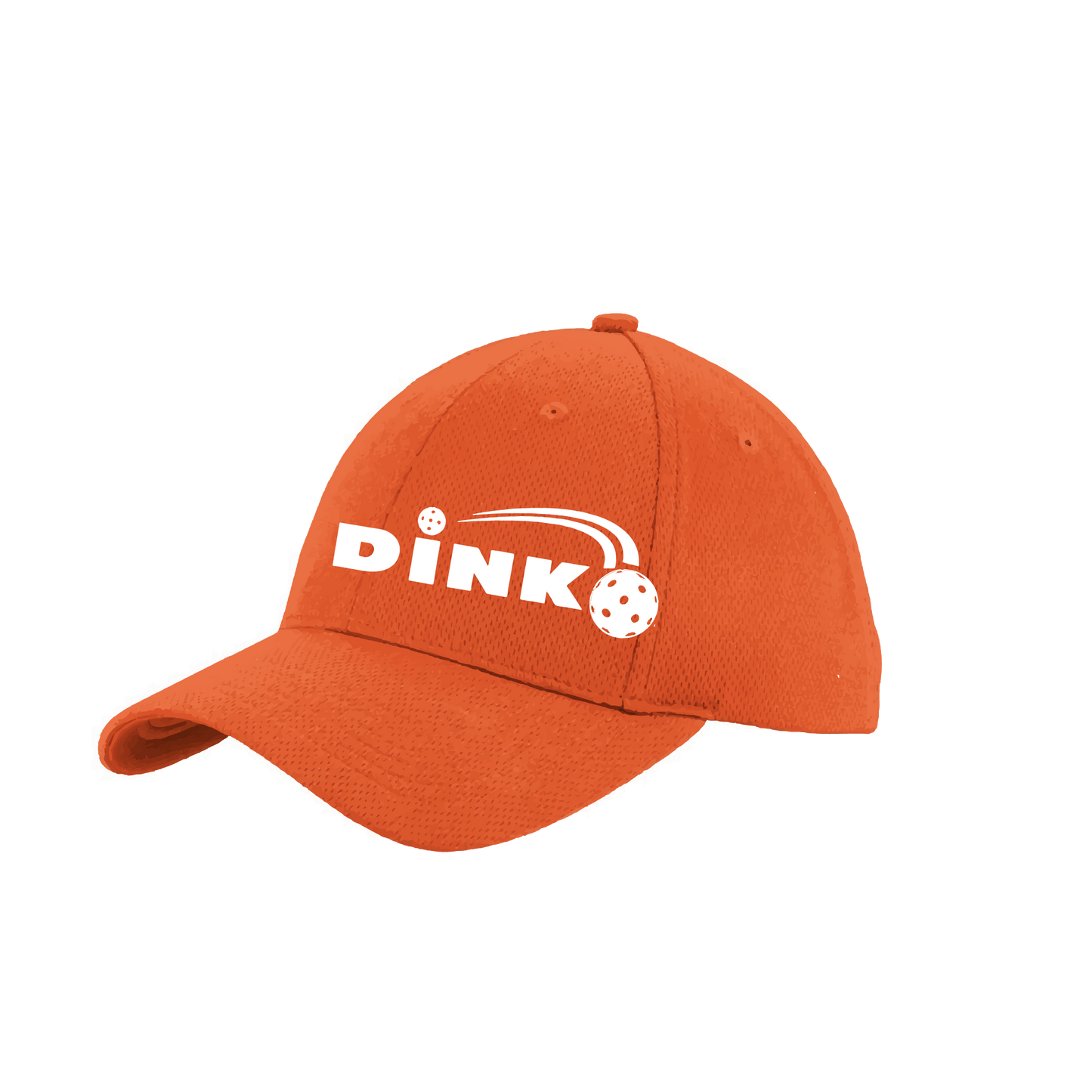 Pickleball Design: Dink  This fun pickleball hat is the perfect accessory for all pickleball players needing to keep their focus on the game and not the sun. The moisture-wicking material is made of 100% polyester with closed-hole flat back mesh and PosiCharge Technology. The back closure is a hock and loop style made to adjust to every adult.