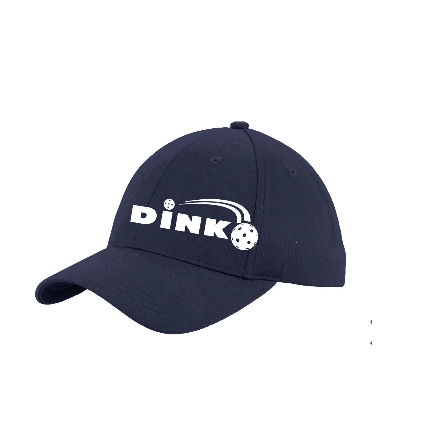 Pickleball Design: Dink  This fun pickleball hat is the perfect accessory for all pickleball players needing to keep their focus on the game and not the sun. The moisture-wicking material is made of 100% polyester with closed-hole flat back mesh and PosiCharge Technology. The back closure is a hock and loop style made to adjust to every adult.