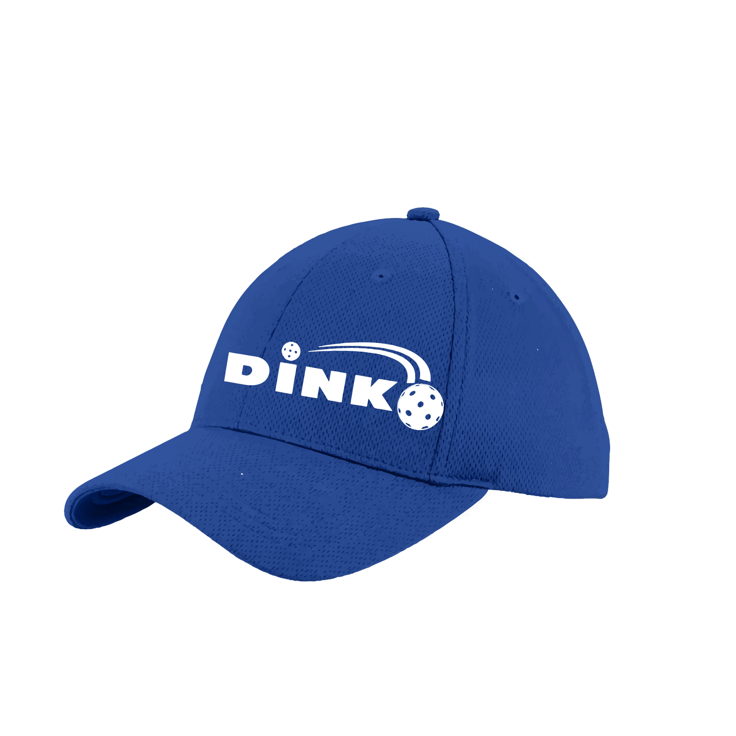 Pickleball Design: Dink  This fun pickleball hat is the perfect accessory for all pickleball players needing to keep their focus on the game and not the sun. The moisture-wicking material is made of 100% polyester with closed-hole flat back mesh and PosiCharge Technology. The back closure is a hock and loop style made to adjust to every adult.