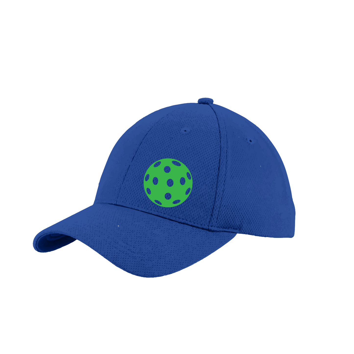 Pickleball Hat Design: Green Pickleball  This fun pickleball hat is the perfect accessory for all pickleball players needing to keep their focus on the game and not the sun. The moisture-wicking material is made of 100% polyester with closed-hole flat back mesh and PosiCharge Technology. The back closure is a hock and loop style made to adjust to every adult.