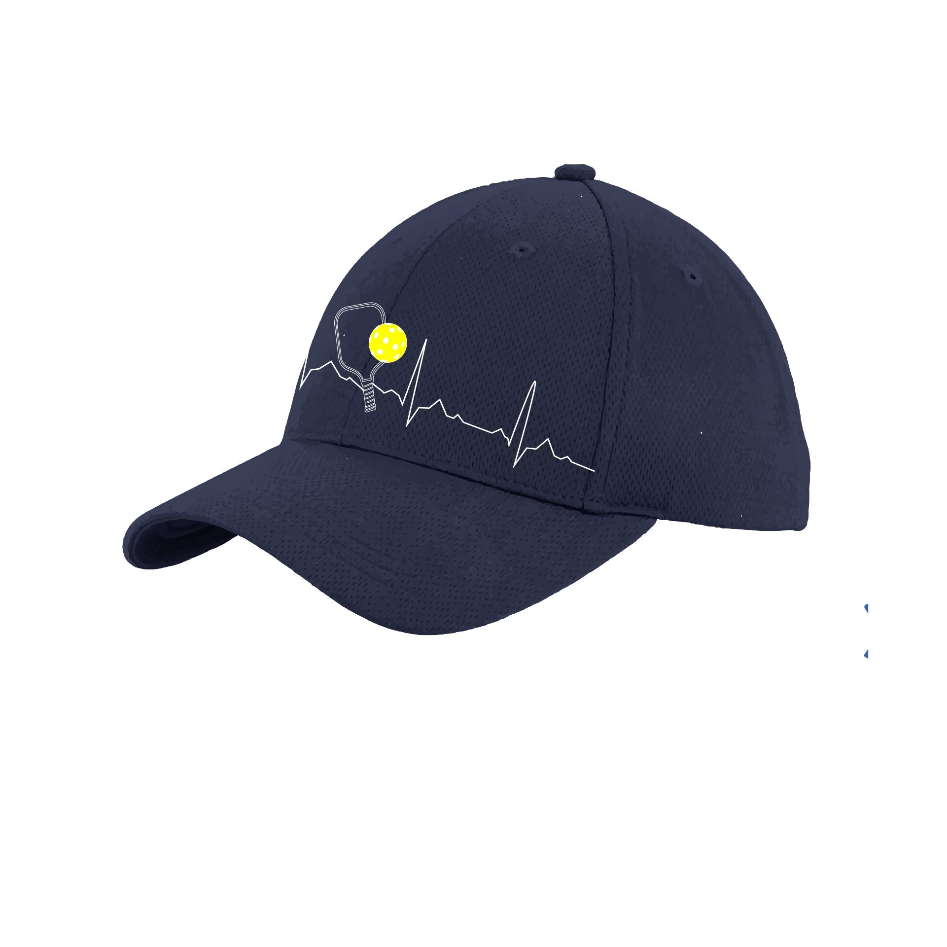 Pickleball Hat Design: Pickleball Heartbeat  This fun pickleball hat is the perfect accessory for all pickleball players needing to keep their focus on the game and not the sun. The moisture-wicking material is made of 100% polyester with closed-hole flat back mesh and PosiCharge Technology. The back closure is a hock and loop style made to adjust to every adult.