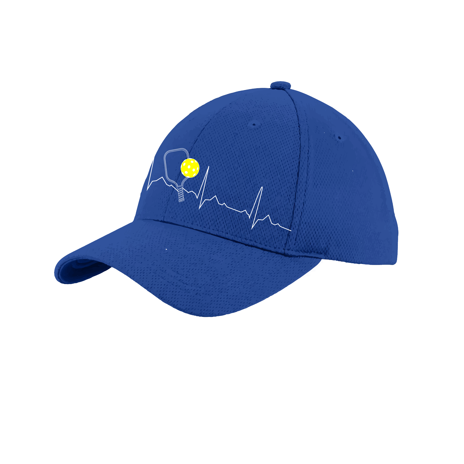 Pickleball Hat Design: Pickleball Heartbeat  This fun pickleball hat is the perfect accessory for all pickleball players needing to keep their focus on the game and not the sun. The moisture-wicking material is made of 100% polyester with closed-hole flat back mesh and PosiCharge Technology. The back closure is a hock and loop style made to adjust to every adult.
