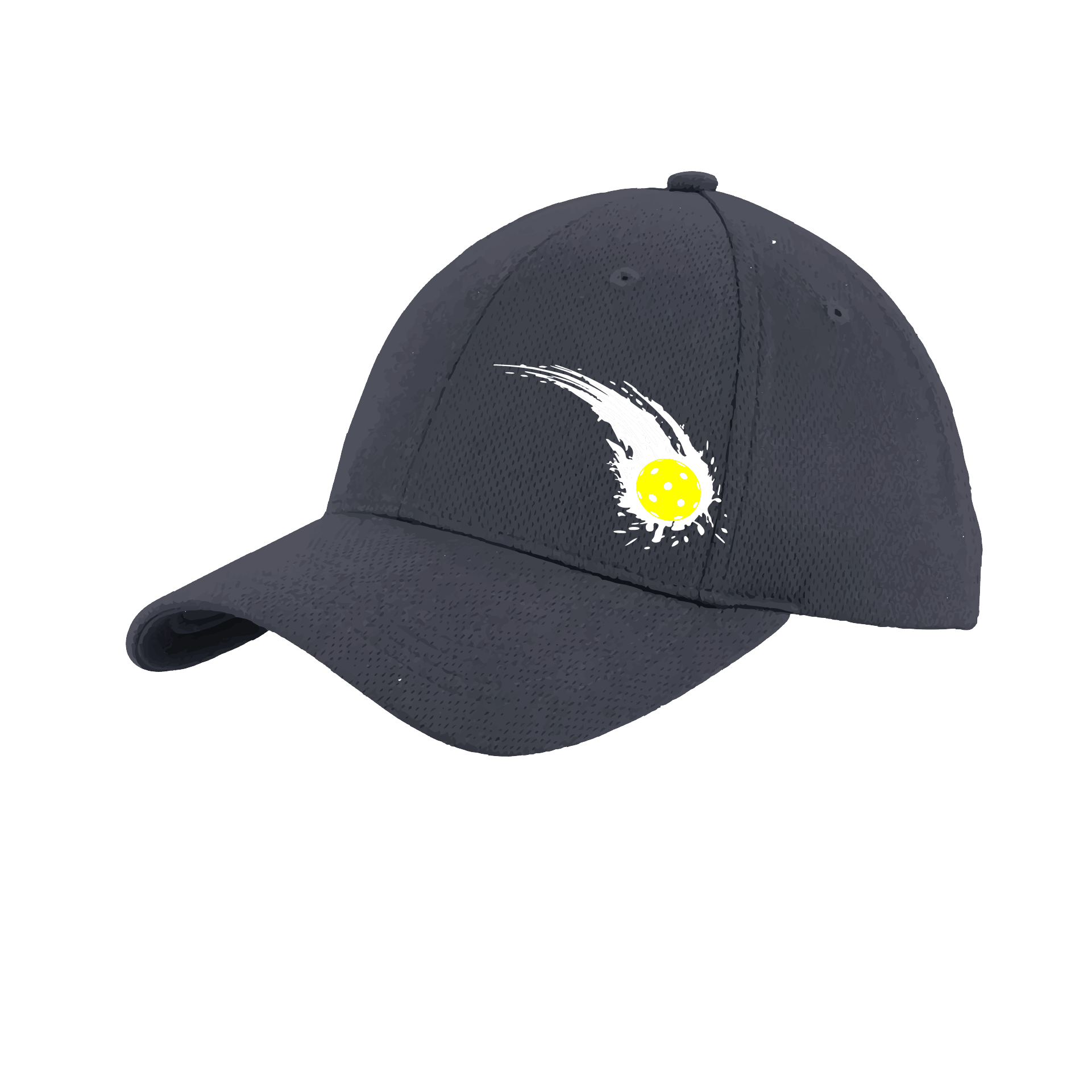 Pickleball Hat Design: Impact Pickleball  This fun pickleball hat is the perfect accessory for all pickleball players needing to keep their focus on the game and not the sun. The moisture-wicking material is made of 100% polyester with closed-hole flat back mesh and PosiCharge Technology. The back closure is a hock and loop style made to adjust to every adult.