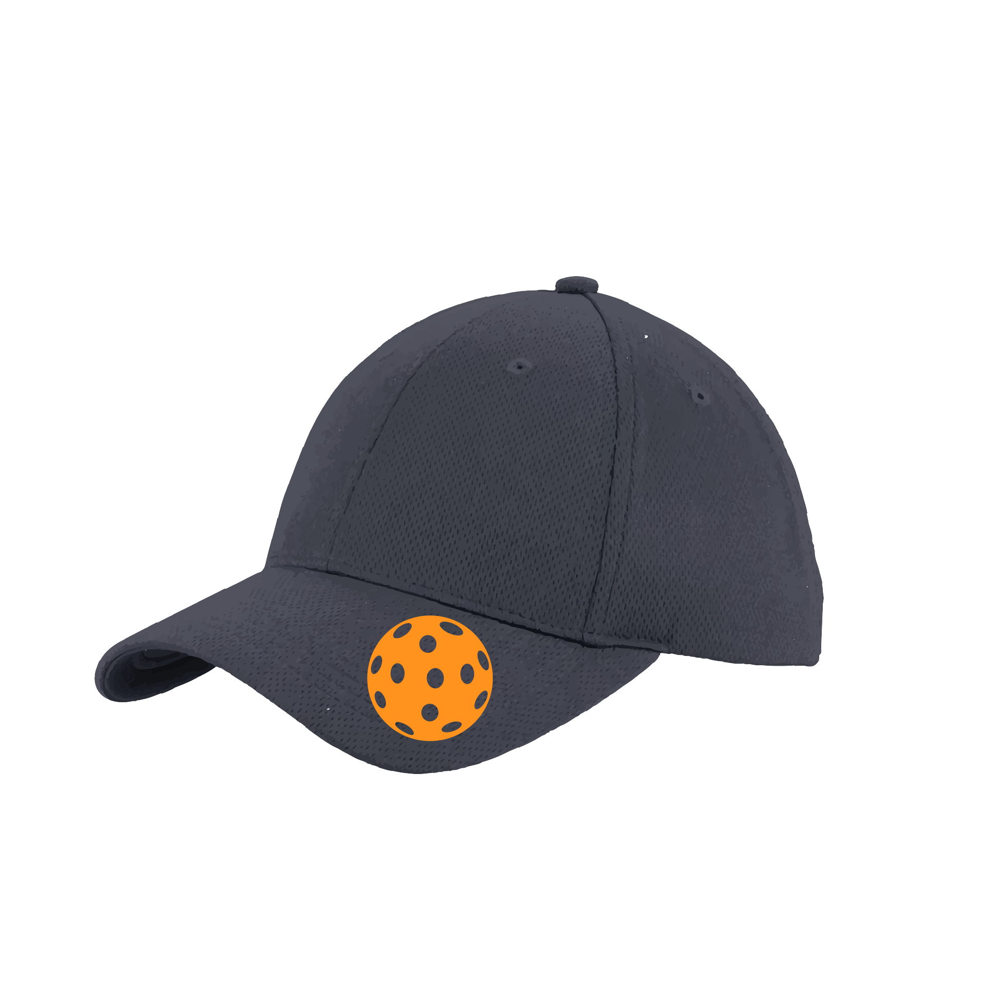 Pickleball Hat Design: Orange Pickleball  This fun pickleball hat is the perfect accessory for all pickleball players needing to keep their focus on the game and not the sun. The moisture-wicking material is made of 100% polyester with closed-hole flat back mesh and PosiCharge Technology. The back closure is a hock and loop style made to adjust to every adult.