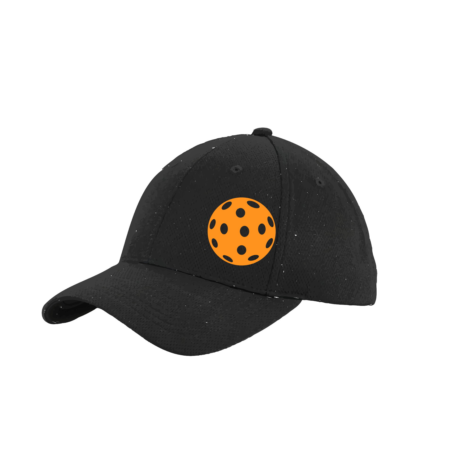 Pickleball Hat Design: Orange Pickleball  This fun pickleball hat is the perfect accessory for all pickleball players needing to keep their focus on the game and not the sun. The moisture-wicking material is made of 100% polyester with closed-hole flat back mesh and PosiCharge Technology. The back closure is a hock and loop style made to adjust to every adult.