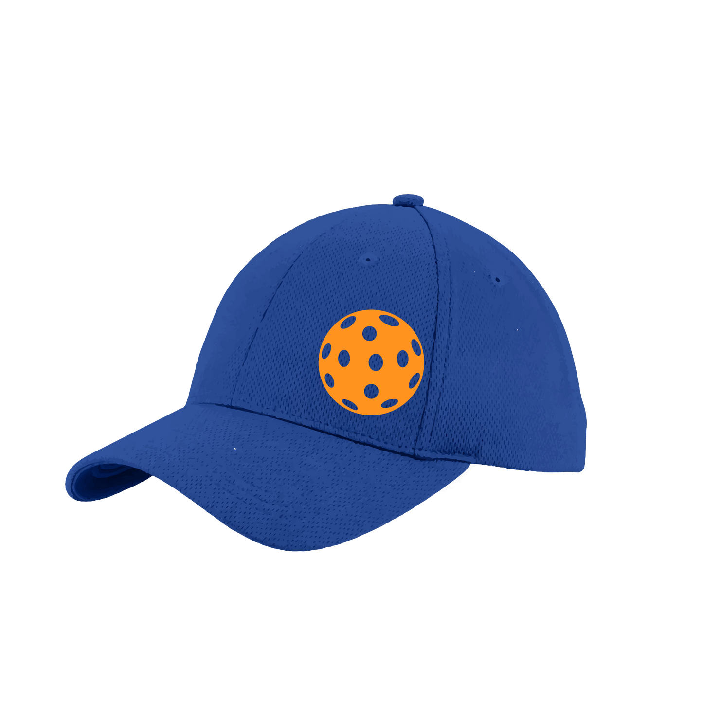 Pickleball Hat Design: Orange Pickleball  This fun pickleball hat is the perfect accessory for all pickleball players needing to keep their focus on the game and not the sun. The moisture-wicking material is made of 100% polyester with closed-hole flat back mesh and PosiCharge Technology. The back closure is a hock and loop style made to adjust to every adult.