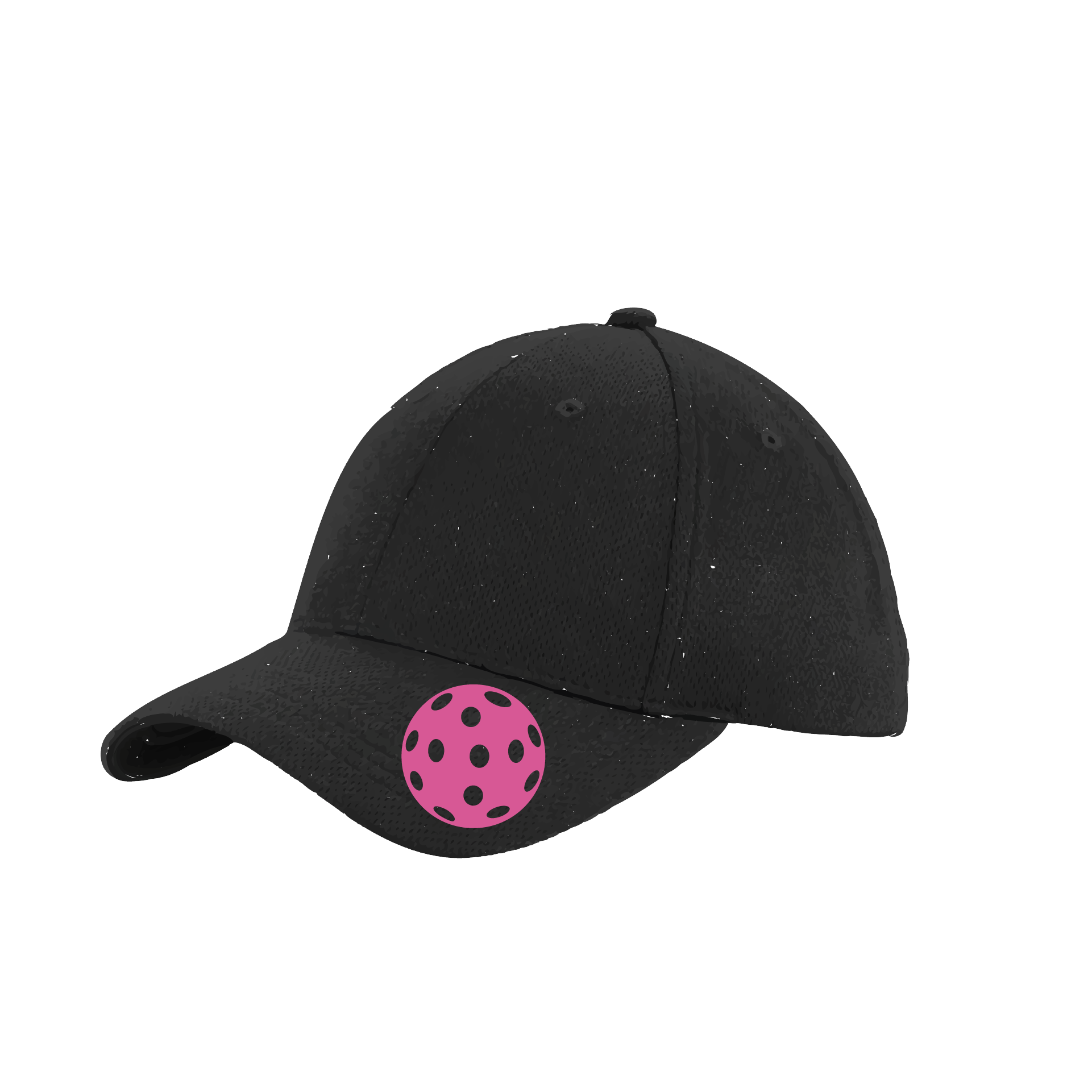 Pickleball Hat Design: Pink Ball  This fun pickleball hat is the perfect accessory for all pickleball players needing to keep their focus on the game and not the sun. The moisture-wicking material is made of 100% polyester with closed-hole flat back mesh and PosiCharge Technology. The back closure is a hock and loop style made to adjust to every adult.