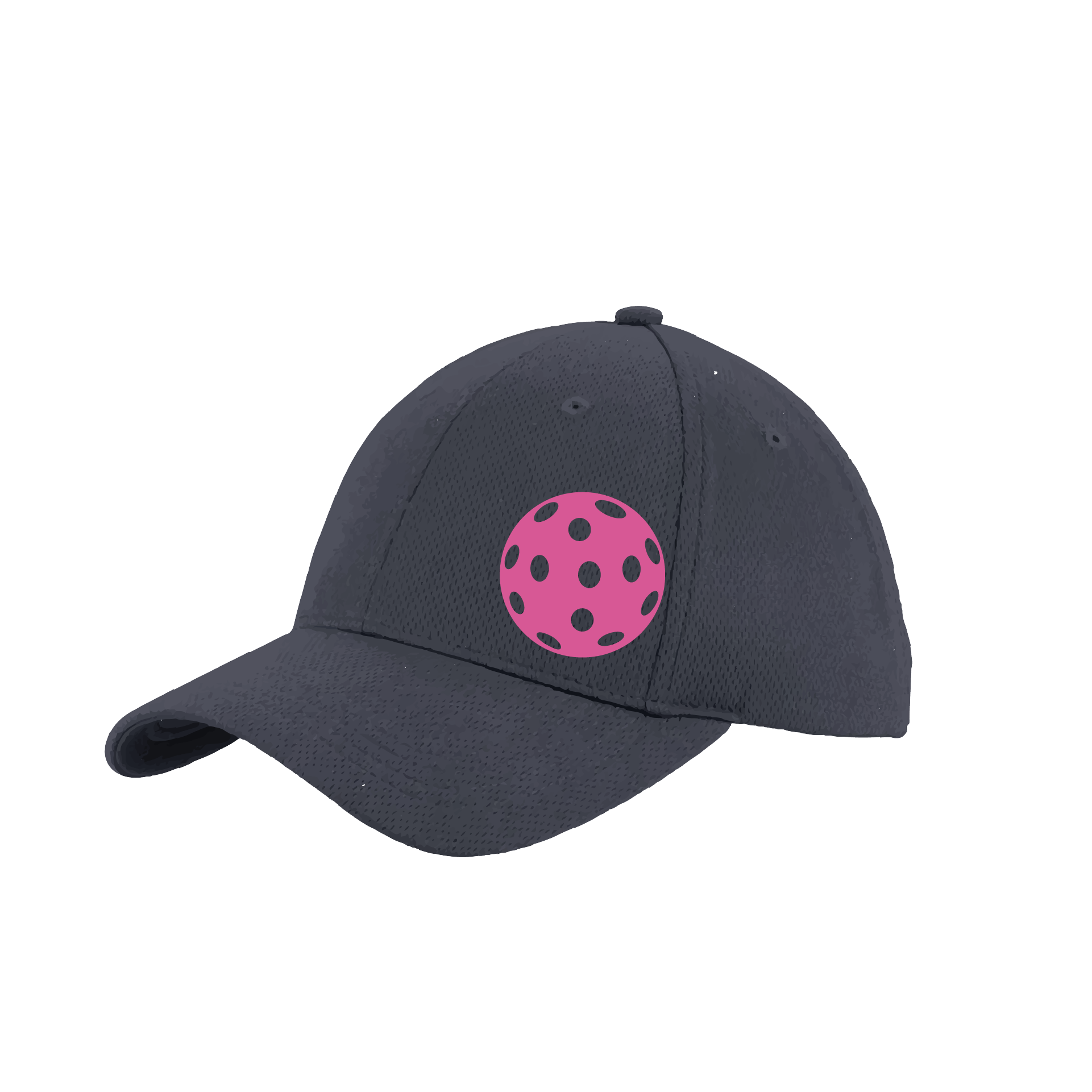 Pickleball Hat Design: Pink Ball  This fun pickleball hat is the perfect accessory for all pickleball players needing to keep their focus on the game and not the sun. The moisture-wicking material is made of 100% polyester with closed-hole flat back mesh and PosiCharge Technology. The back closure is a hock and loop style made to adjust to every adult.
