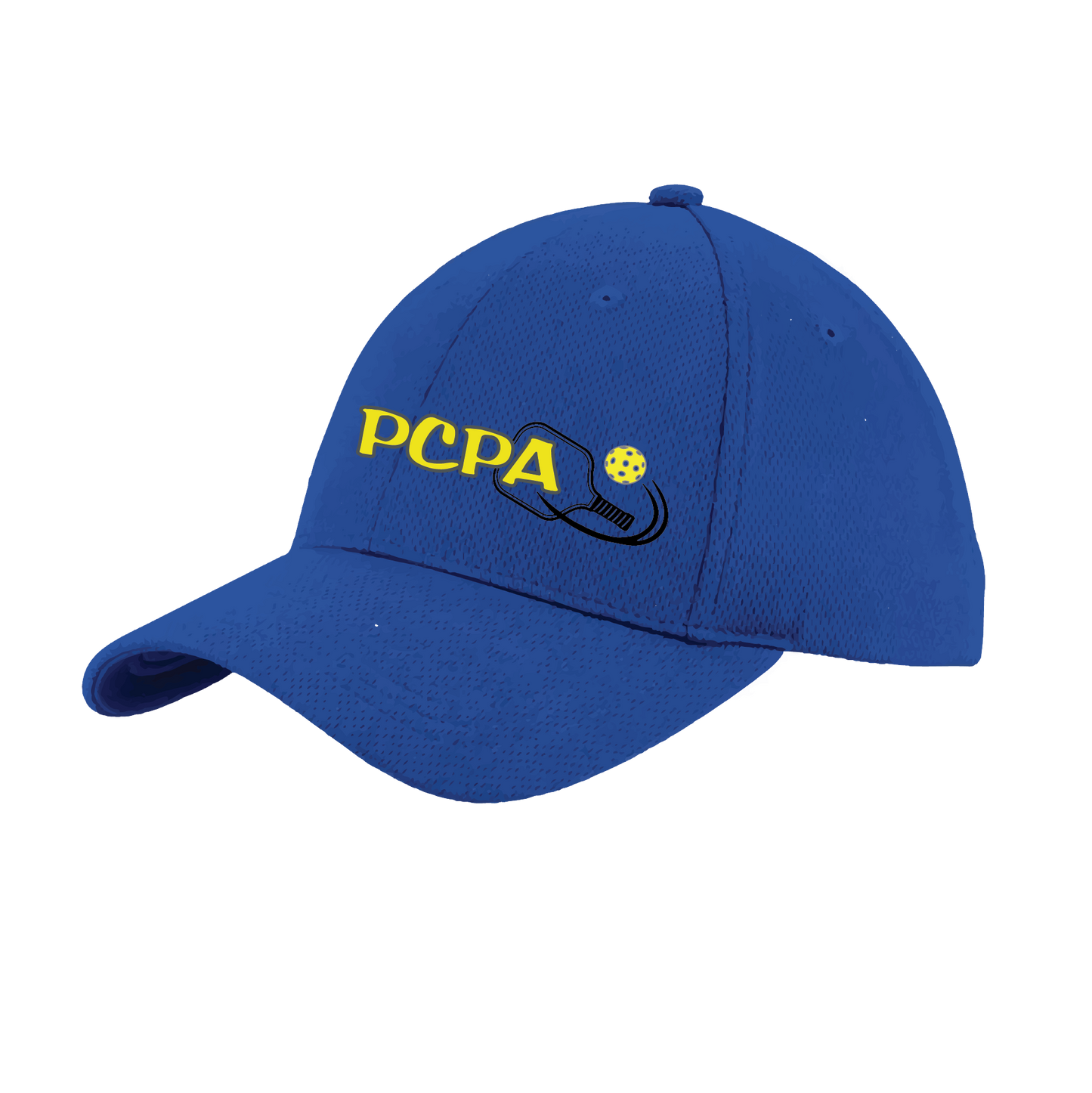 Pickleball Design: Pueblo County Pickleball Association (Black Design)  This fun pickleball hat is the perfect accessory for all pickleball players needing to keep their focus on the game and not the sun. The moisture-wicking material is made of 100% polyester with closed-hole flat back mesh and PosiCharge Technology. The back closure is a hock and loop style made to adjust to every adult.