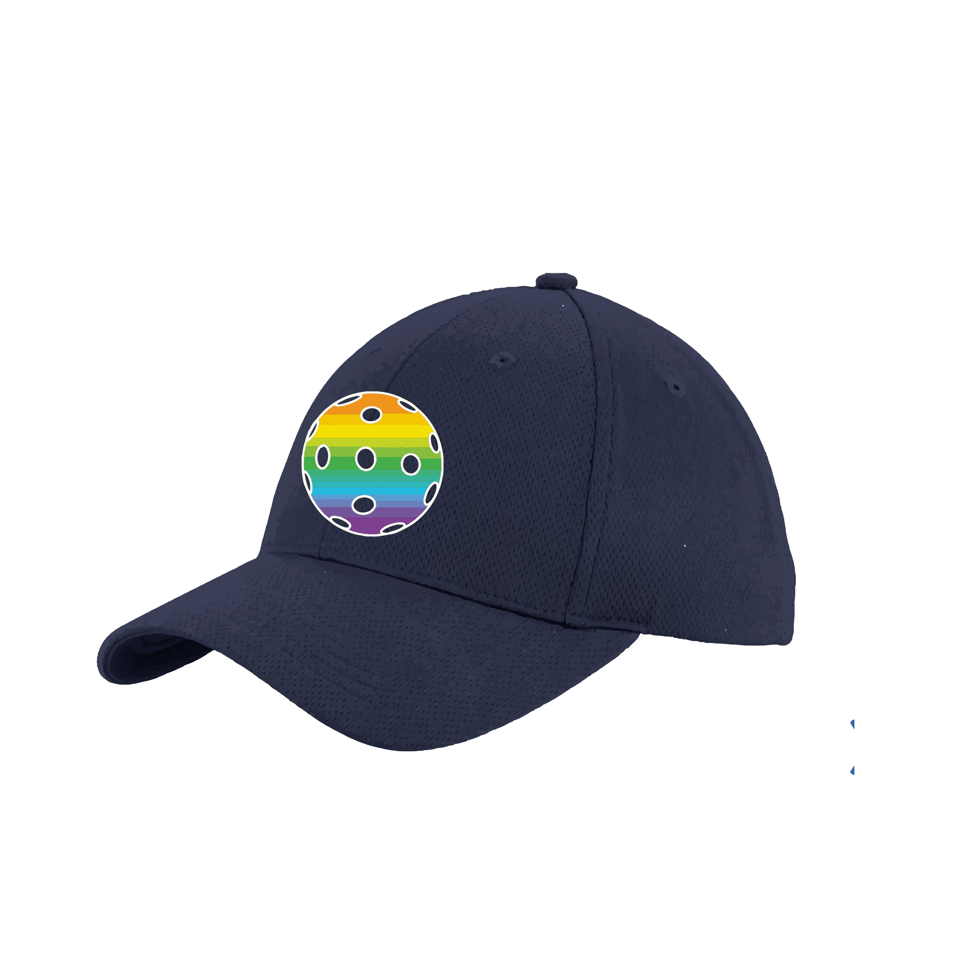 Pickleball Hat Design: Rainbow Ball  This fun pickleball hat is the perfect accessory for all pickleball players needing to keep their focus on the game and not the sun. The moisture-wicking material is made of 100% polyester with closed-hole flat back mesh and PosiCharge Technology. The back closure is a hock and loop style made to adjust to every adult.