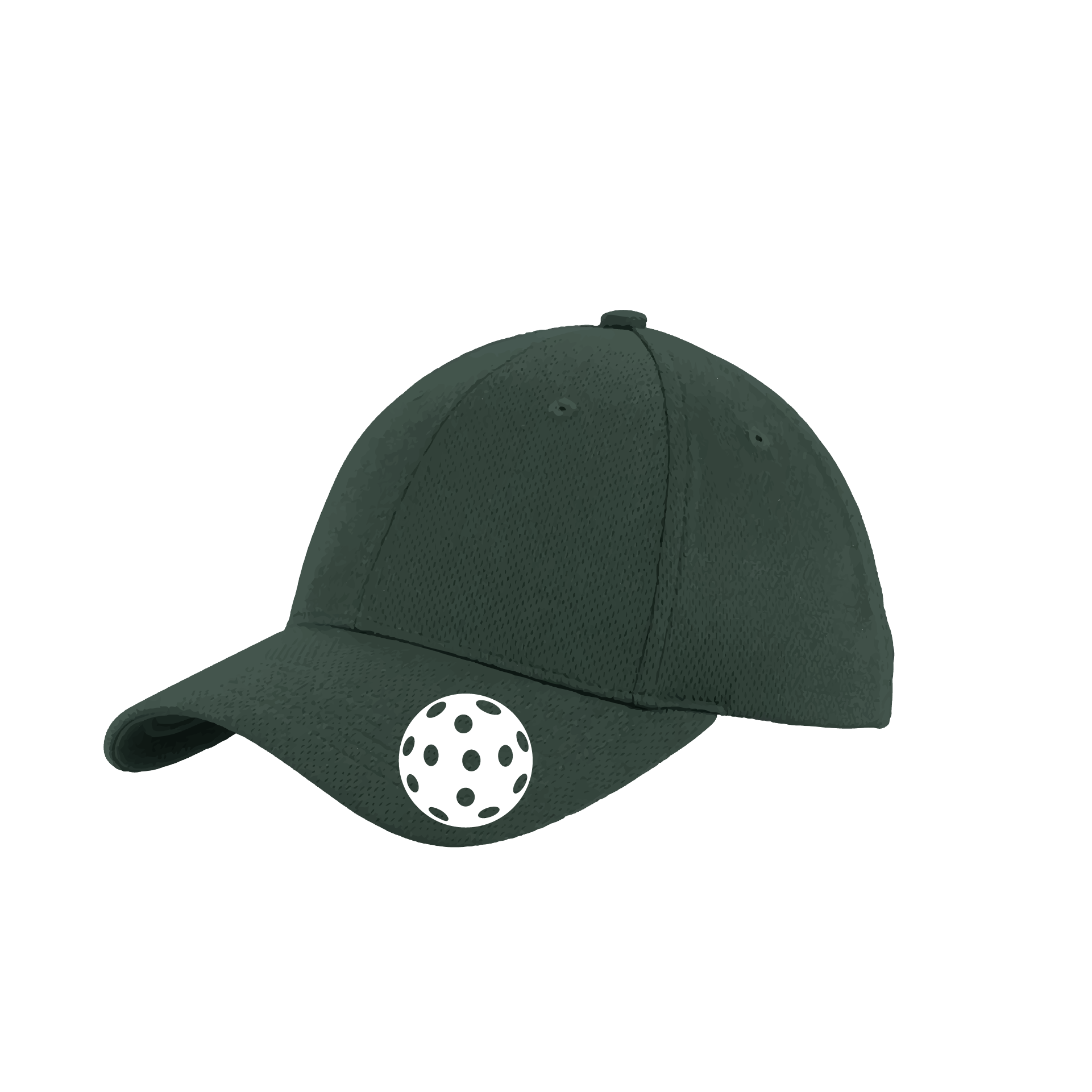 Pickleball Hat Design: White Ball  This fun pickleball hat is the perfect accessory for all pickleball players needing to keep their focus on the game and not the sun. The moisture-wicking material is made of 100% polyester with closed-hole flat back mesh and PosiCharge Technology. The back closure is a hock and loop style made to adjust to every adult.