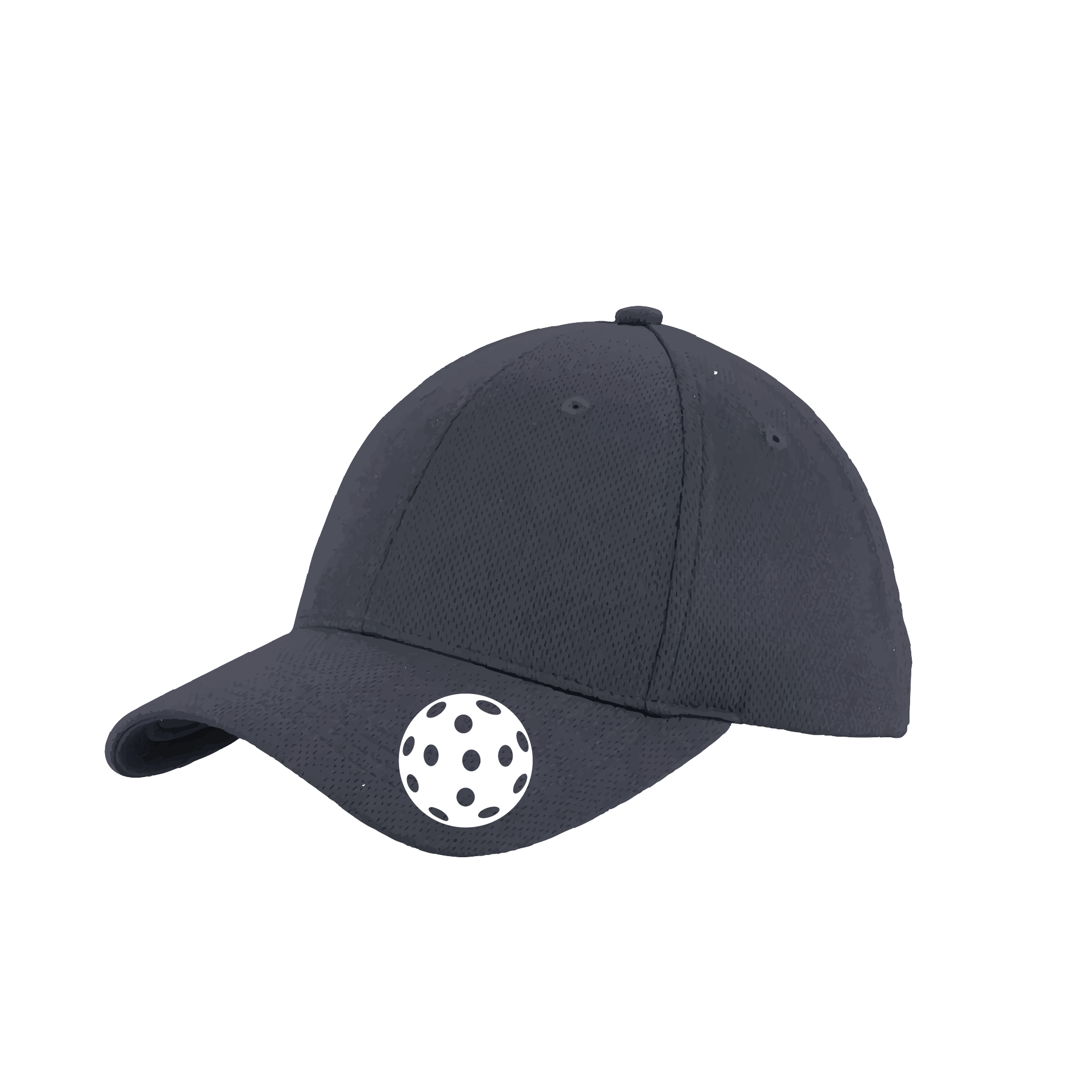 Pickleball Hat Design: White Ball  This fun pickleball hat is the perfect accessory for all pickleball players needing to keep their focus on the game and not the sun. The moisture-wicking material is made of 100% polyester with closed-hole flat back mesh and PosiCharge Technology. The back closure is a hock and loop style made to adjust to every adult.