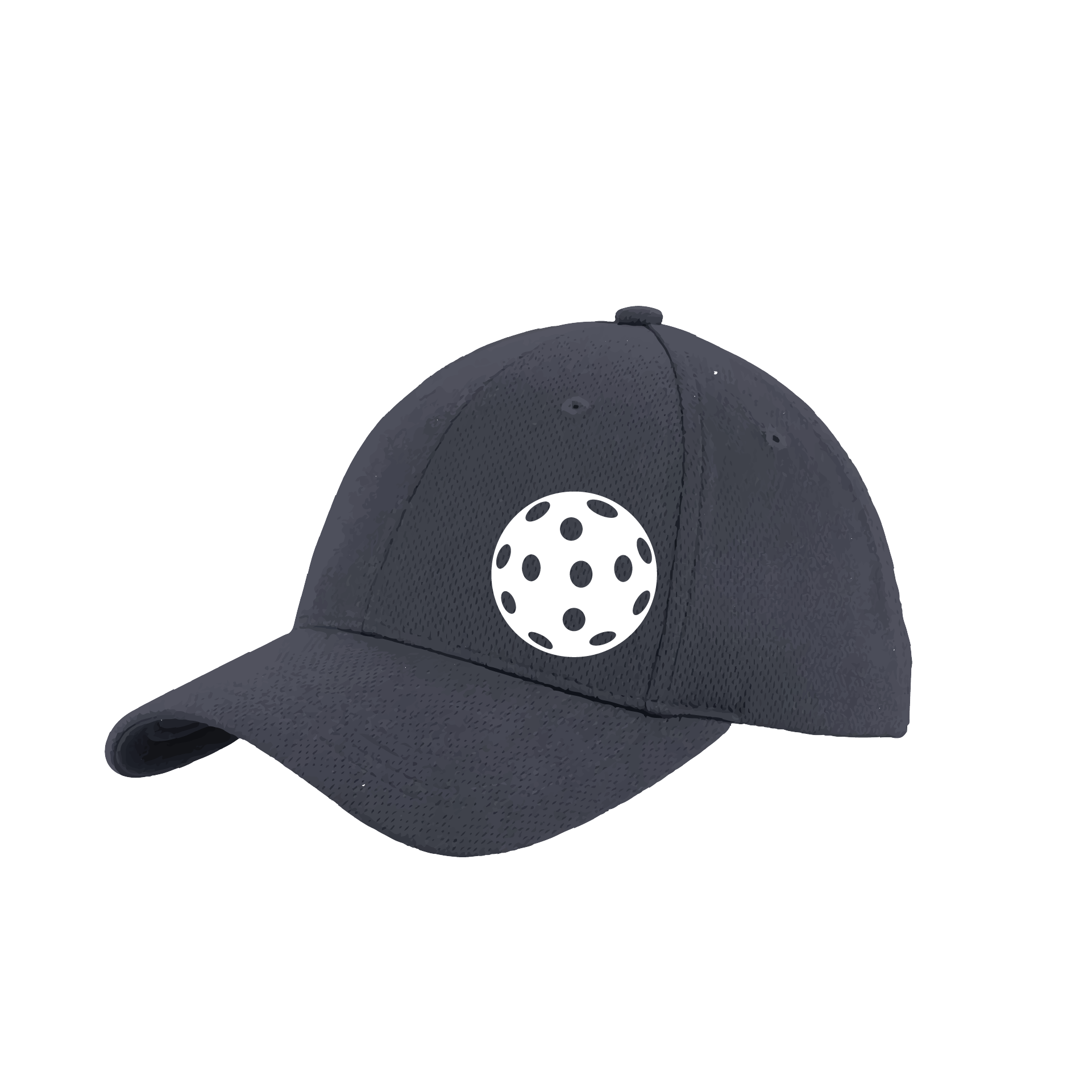 Pickleball Hat Design: White Ball  This fun pickleball hat is the perfect accessory for all pickleball players needing to keep their focus on the game and not the sun. The moisture-wicking material is made of 100% polyester with closed-hole flat back mesh and PosiCharge Technology. The back closure is a hock and loop style made to adjust to every adult.