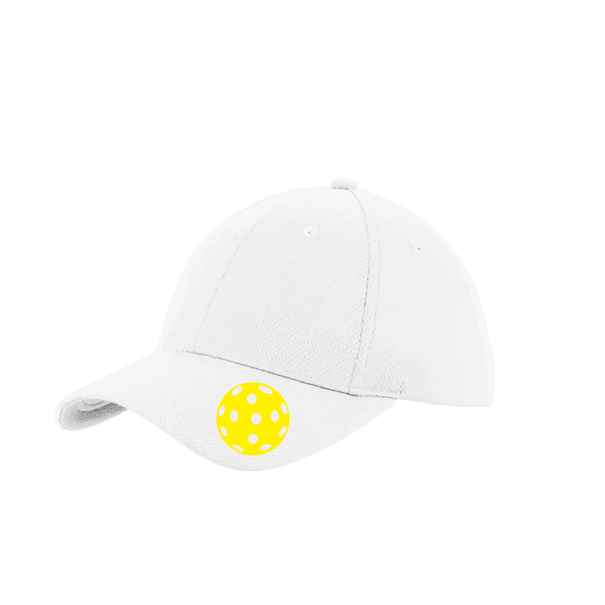 Pickleball Hat Design: Yellow Ball.   This fun pickleball hat is the perfect accessory for all pickleball players needing to keep their focus on the game and not the sun. The moisture-wicking material is made of 100% polyester with closed-hole flat back mesh and PosiCharge Technology. The back closure is a hock and loop style made to adjust to every adult.