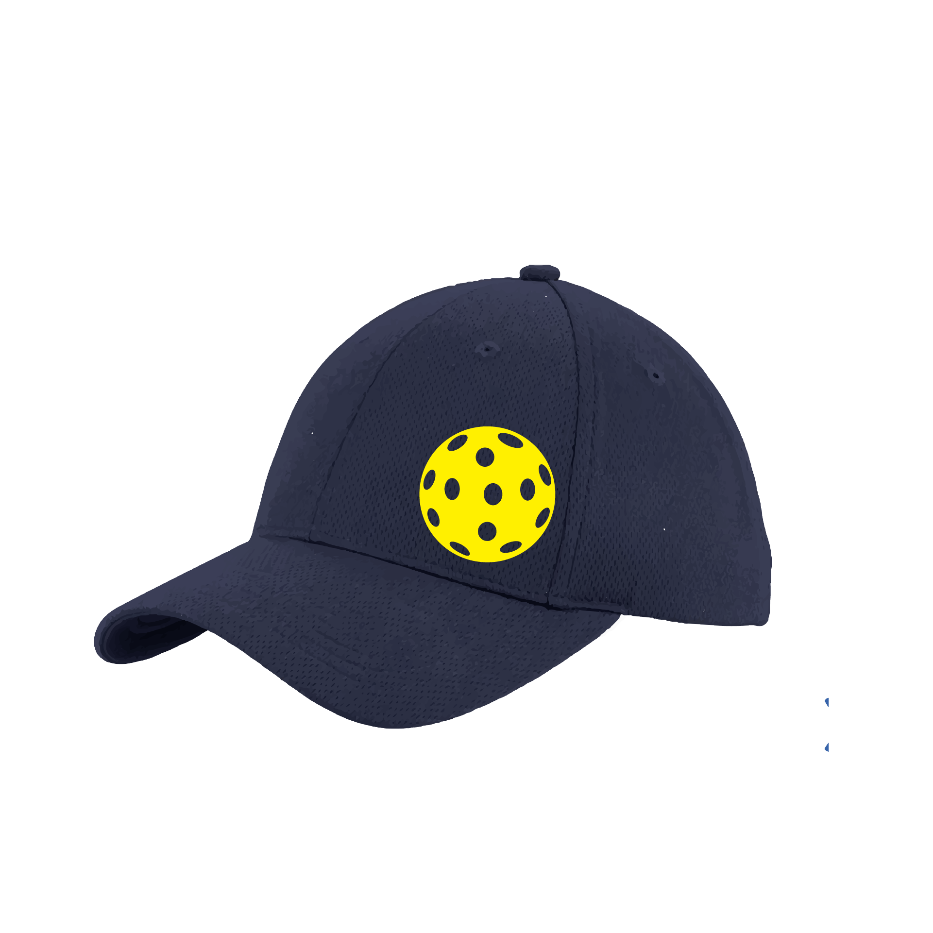 Pickleball Hat Design: Yellow Ball.   This fun pickleball hat is the perfect accessory for all pickleball players needing to keep their focus on the game and not the sun. The moisture-wicking material is made of 100% polyester with closed-hole flat back mesh and PosiCharge Technology. The back closure is a hock and loop style made to adjust to every adult.