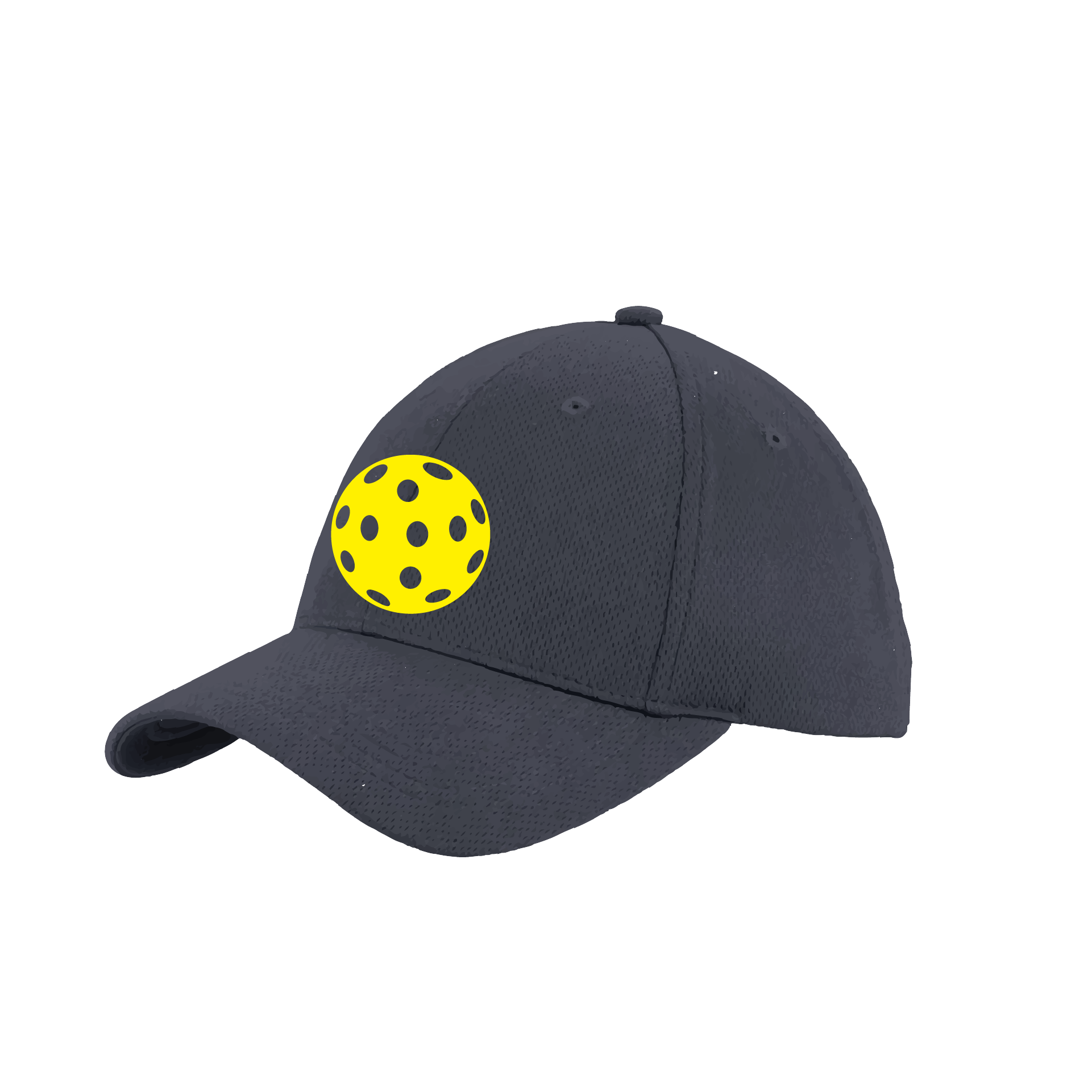 Pickleball Hat Design: Yellow Ball.   This fun pickleball hat is the perfect accessory for all pickleball players needing to keep their focus on the game and not the sun. The moisture-wicking material is made of 100% polyester with closed-hole flat back mesh and PosiCharge Technology. The back closure is a hock and loop style made to adjust to every adult.