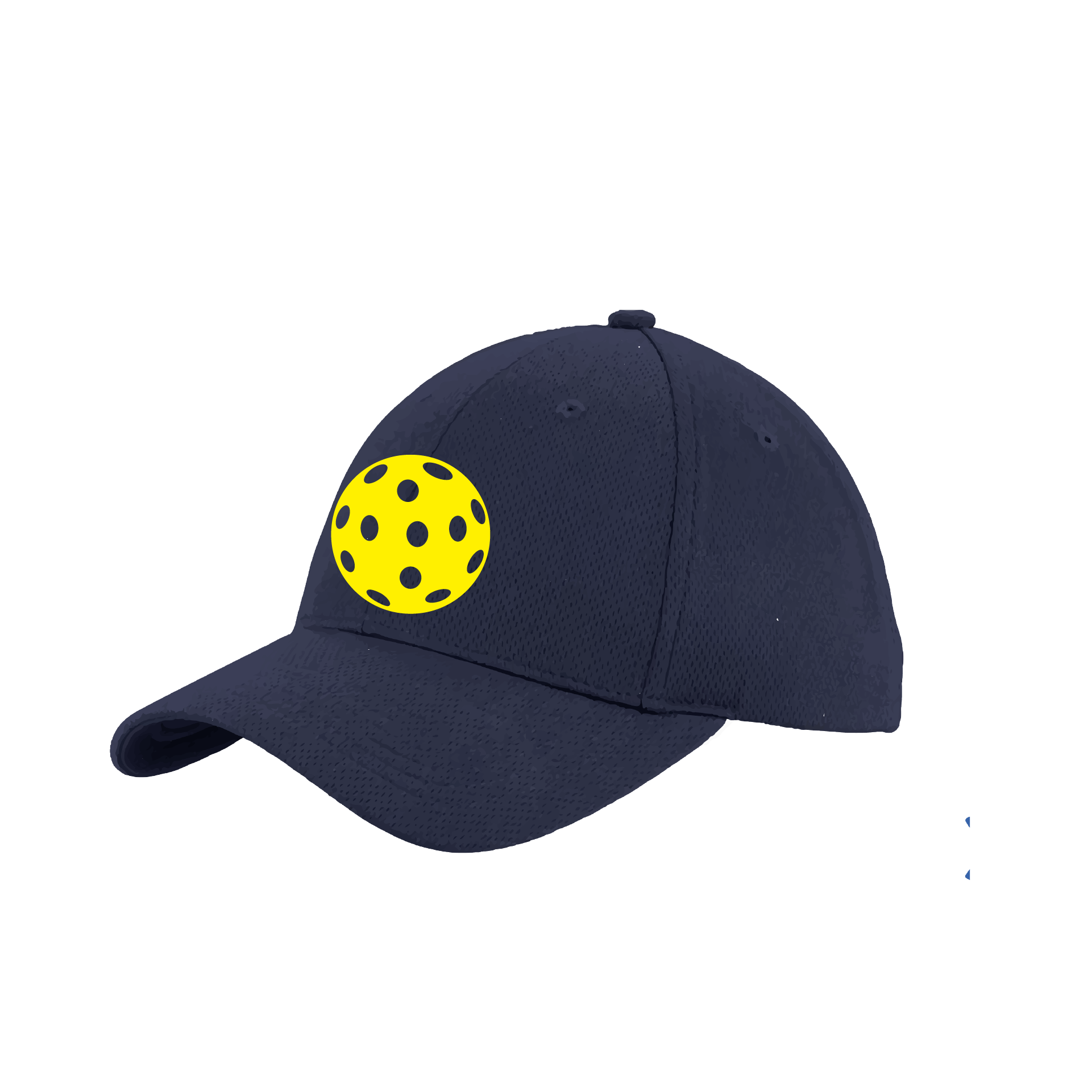 Pickleball Hat Design: Yellow Ball.   This fun pickleball hat is the perfect accessory for all pickleball players needing to keep their focus on the game and not the sun. The moisture-wicking material is made of 100% polyester with closed-hole flat back mesh and PosiCharge Technology. The back closure is a hock and loop style made to adjust to every adult.