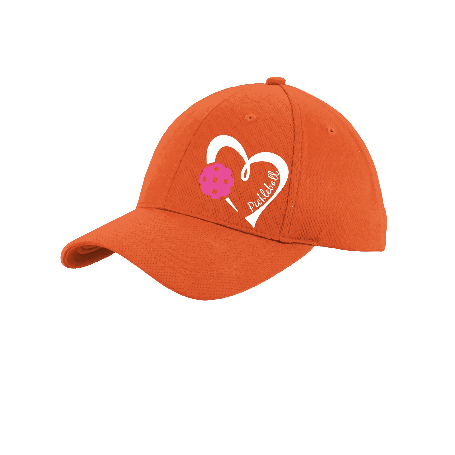 Pickleball Hat Design: Pickleball Heart  This fun pickleball hat is the perfect accessory for all pickleball players needing to keep their focus on the game and not the sun. The moisture-wicking material is made of 100% polyester with closed-hole flat back mesh and PosiCharge Technology. The back closure is a hock and loop style made to adjust to every adult.