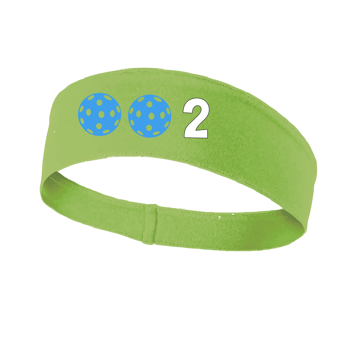 Design: 002 with Customizable Ball Colors  This fun, pickleball designed, moisture-wicking headband narrows in the back to fit more securely. Single-needle top-stitched edging. These headbands come in a variety of colors. Truly shows your love for the sport of pickleball!!