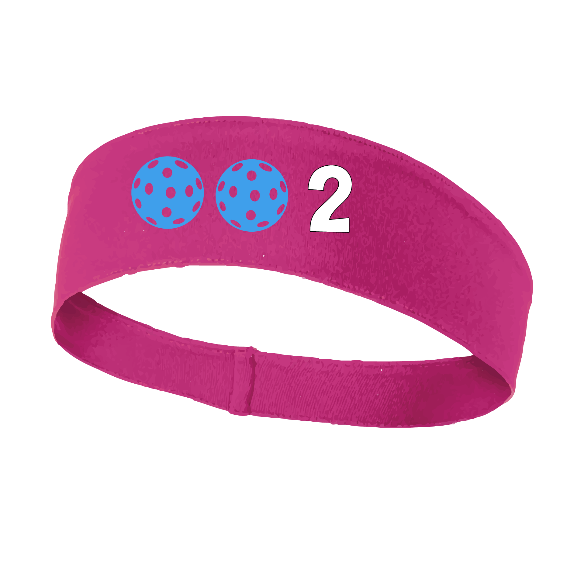 Design: 002 with Customizable Ball Colors  This fun, pickleball designed, moisture-wicking headband narrows in the back to fit more securely. Single-needle top-stitched edging. These headbands come in a variety of colors. Truly shows your love for the sport of pickleball!!