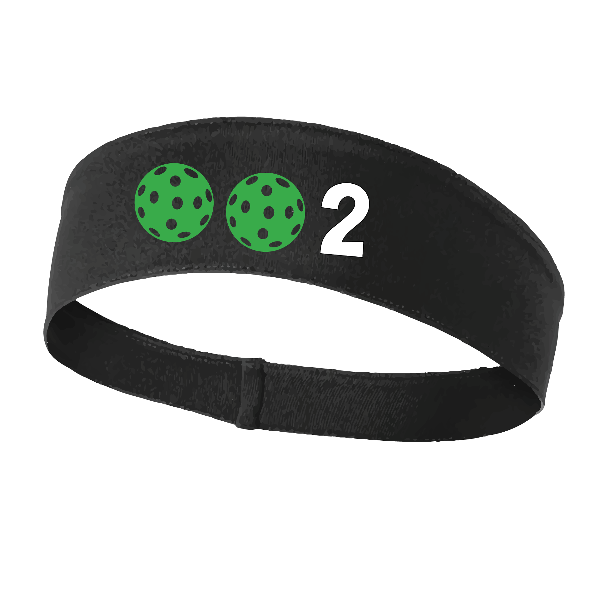 Design: 002 with Customizable Ball Colors  This fun, pickleball designed, moisture-wicking headband narrows in the back to fit more securely. Single-needle top-stitched edging. These headbands come in a variety of colors. Truly shows your love for the sport of pickleball!!