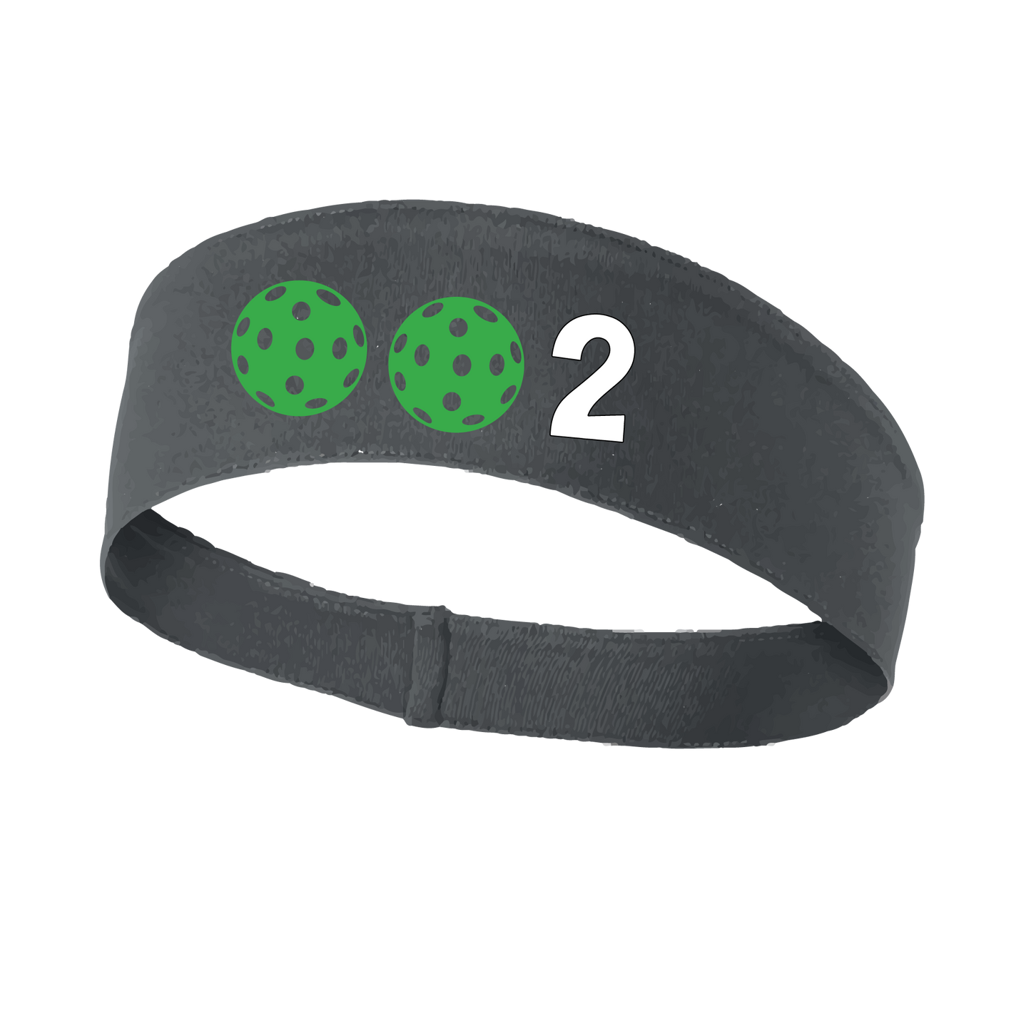 Design: 002 with Customizable Ball Colors  This fun, pickleball designed, moisture-wicking headband narrows in the back to fit more securely. Single-needle top-stitched edging. These headbands come in a variety of colors. Truly shows your love for the sport of pickleball!!