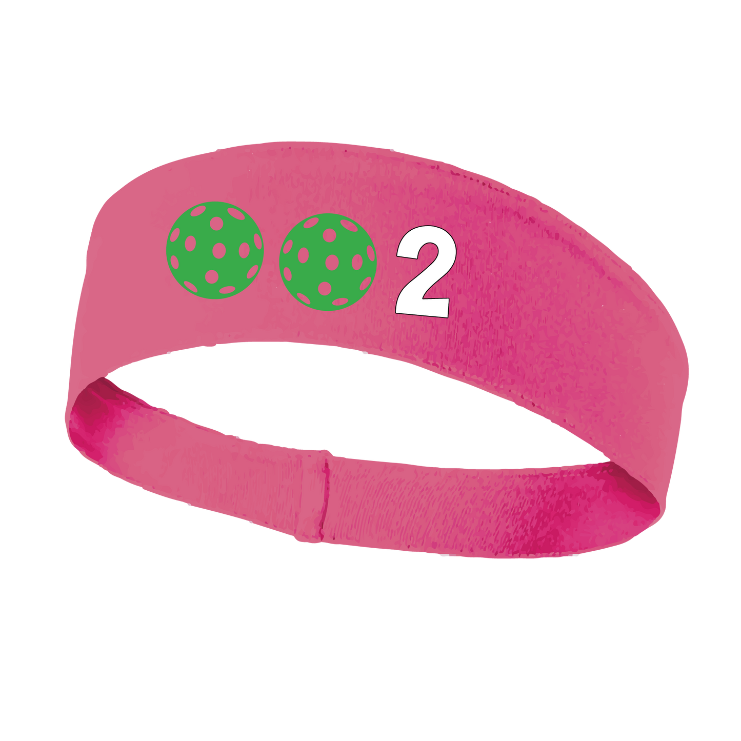 Design: 002 with Customizable Ball Colors  This fun, pickleball designed, moisture-wicking headband narrows in the back to fit more securely. Single-needle top-stitched edging. These headbands come in a variety of colors. Truly shows your love for the sport of pickleball!!