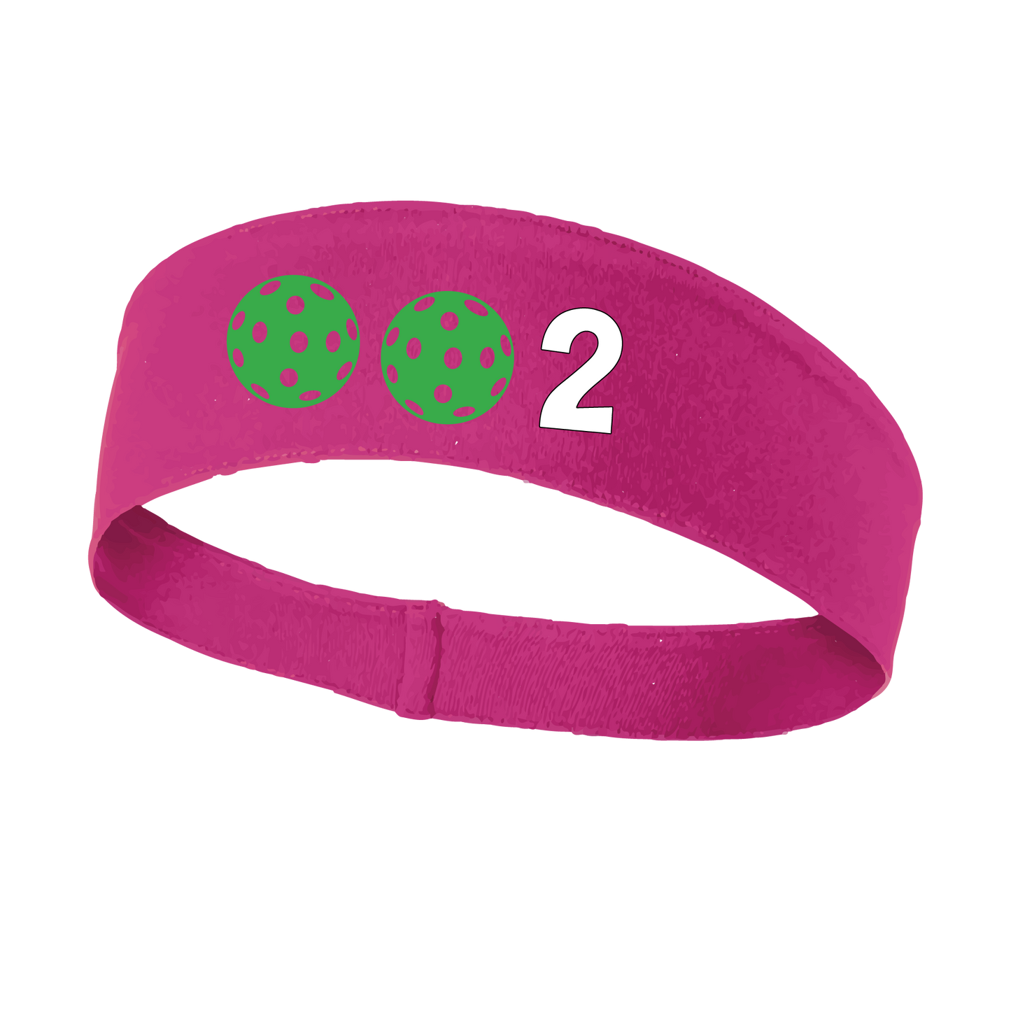 Design: 002 with Customizable Ball Colors  This fun, pickleball designed, moisture-wicking headband narrows in the back to fit more securely. Single-needle top-stitched edging. These headbands come in a variety of colors. Truly shows your love for the sport of pickleball!!