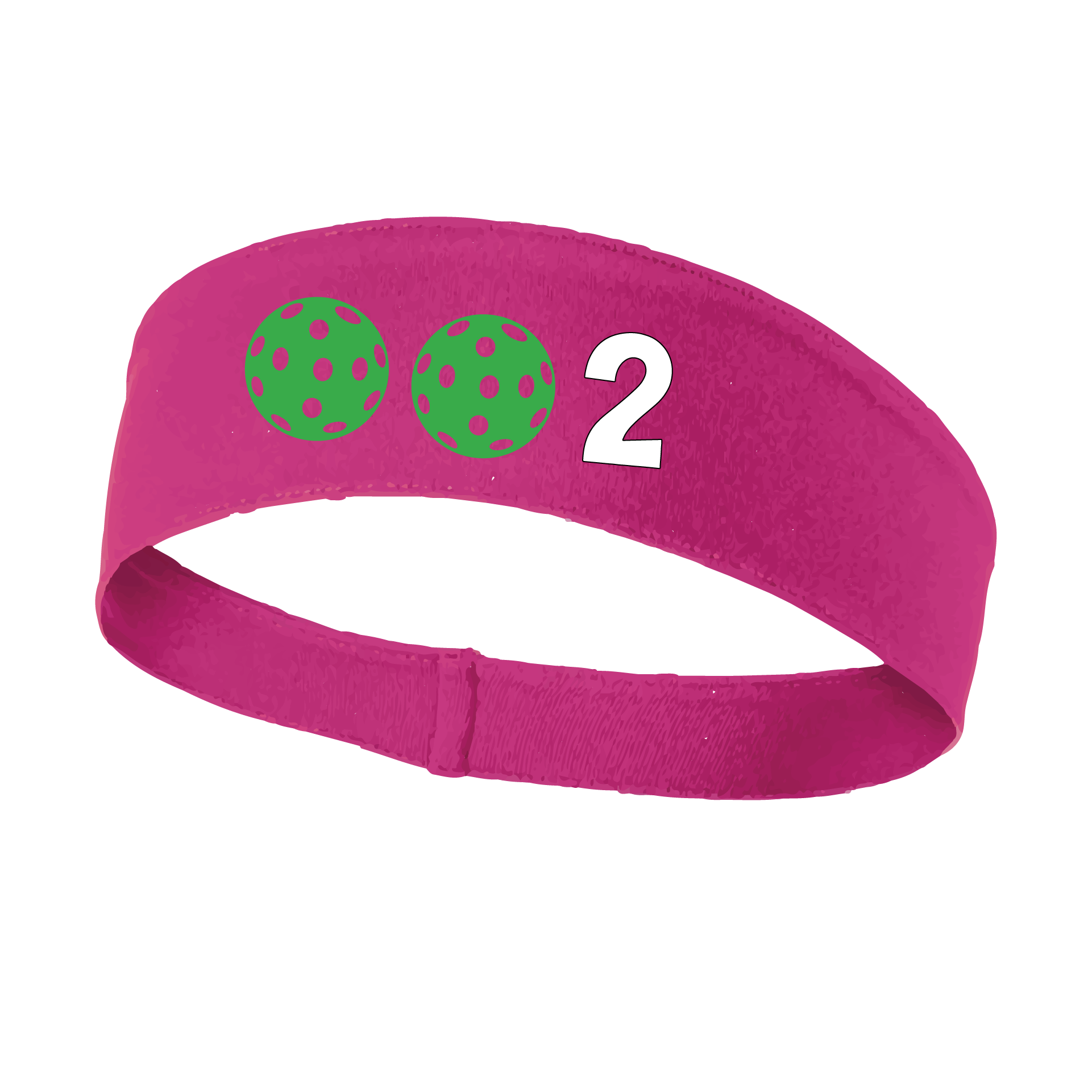 Design: 002 with Customizable Ball Colors  This fun, pickleball designed, moisture-wicking headband narrows in the back to fit more securely. Single-needle top-stitched edging. These headbands come in a variety of colors. Truly shows your love for the sport of pickleball!!