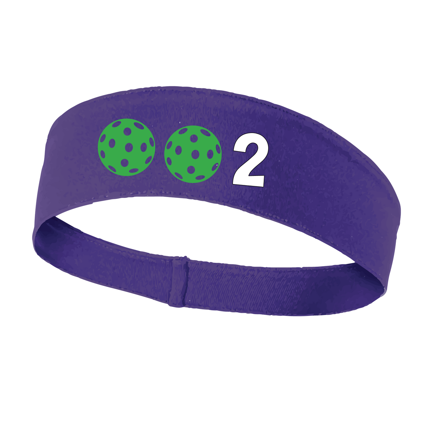 Design: 002 with Customizable Ball Colors  This fun, pickleball designed, moisture-wicking headband narrows in the back to fit more securely. Single-needle top-stitched edging. These headbands come in a variety of colors. Truly shows your love for the sport of pickleball!!