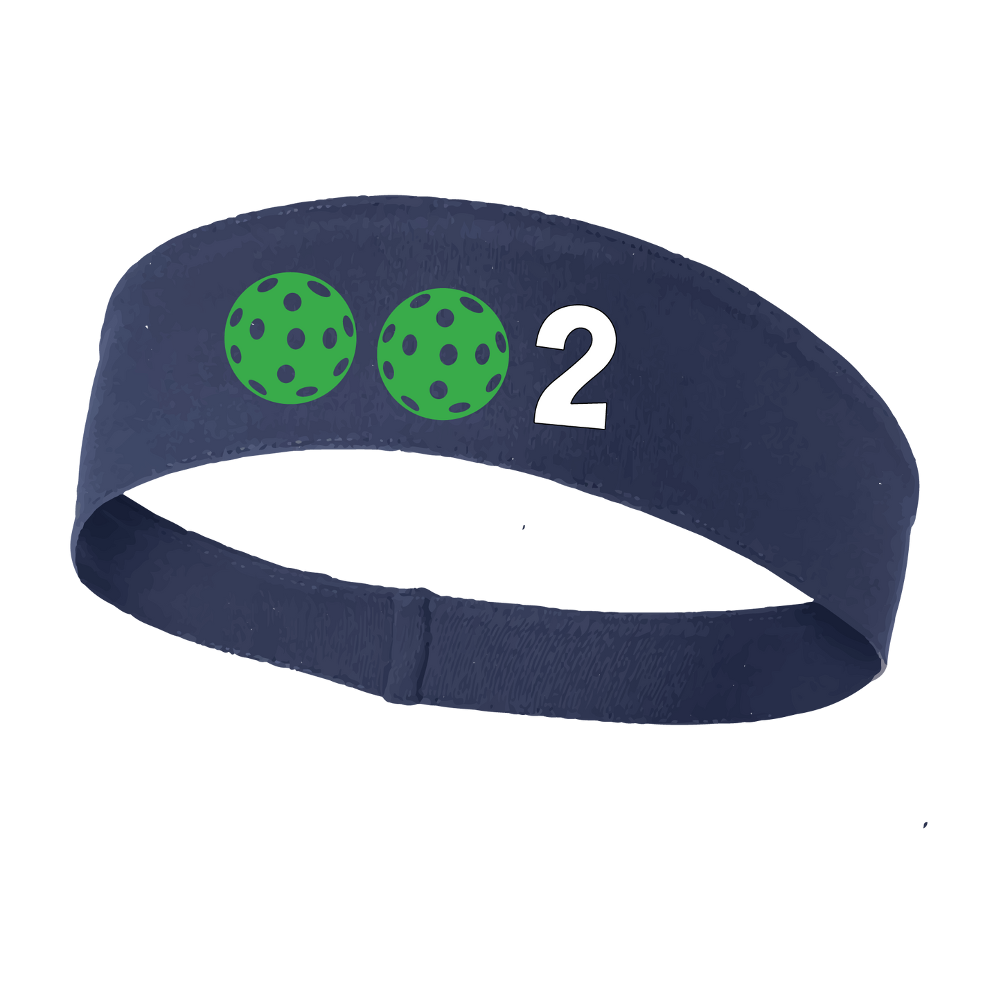 Design: 002 with Customizable Ball Colors  This fun, pickleball designed, moisture-wicking headband narrows in the back to fit more securely. Single-needle top-stitched edging. These headbands come in a variety of colors. Truly shows your love for the sport of pickleball!!