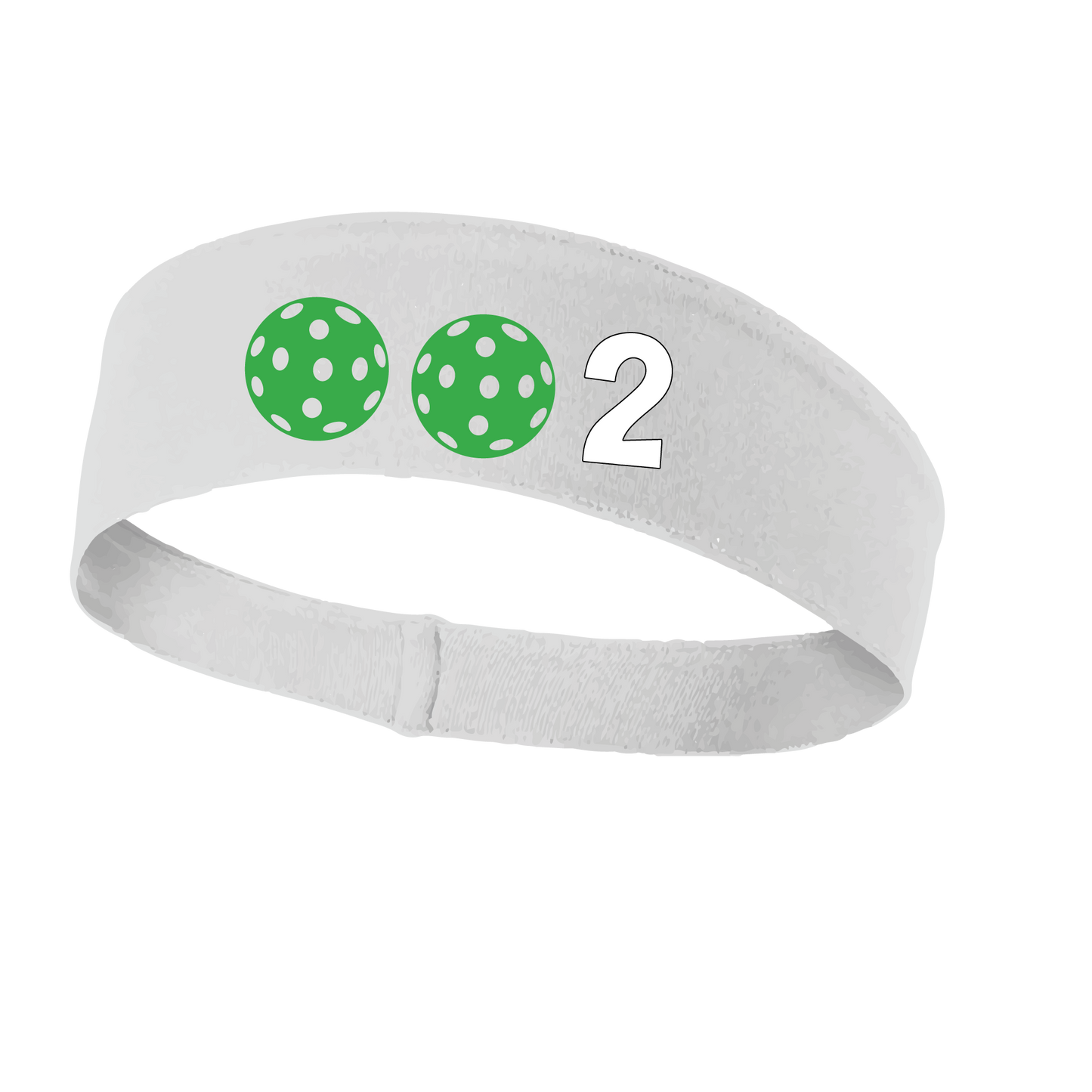 Design: 002 with Customizable Ball Colors  This fun, pickleball designed, moisture-wicking headband narrows in the back to fit more securely. Single-needle top-stitched edging. These headbands come in a variety of colors. Truly shows your love for the sport of pickleball!!