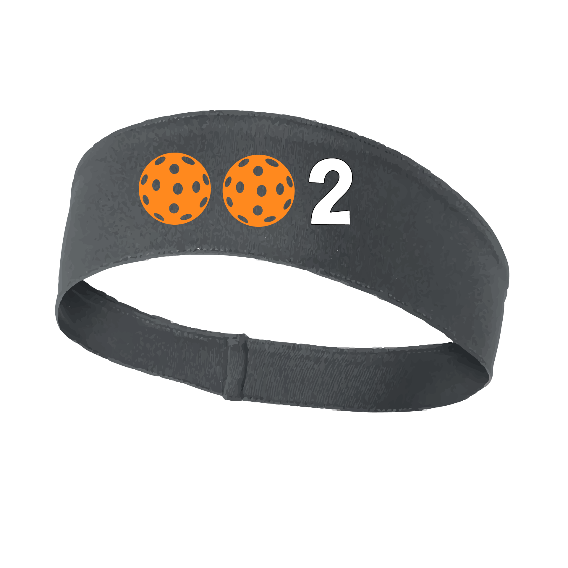 Design: 002 with Customizable Ball Colors  This fun, pickleball designed, moisture-wicking headband narrows in the back to fit more securely. Single-needle top-stitched edging. These headbands come in a variety of colors. Truly shows your love for the sport of pickleball!!