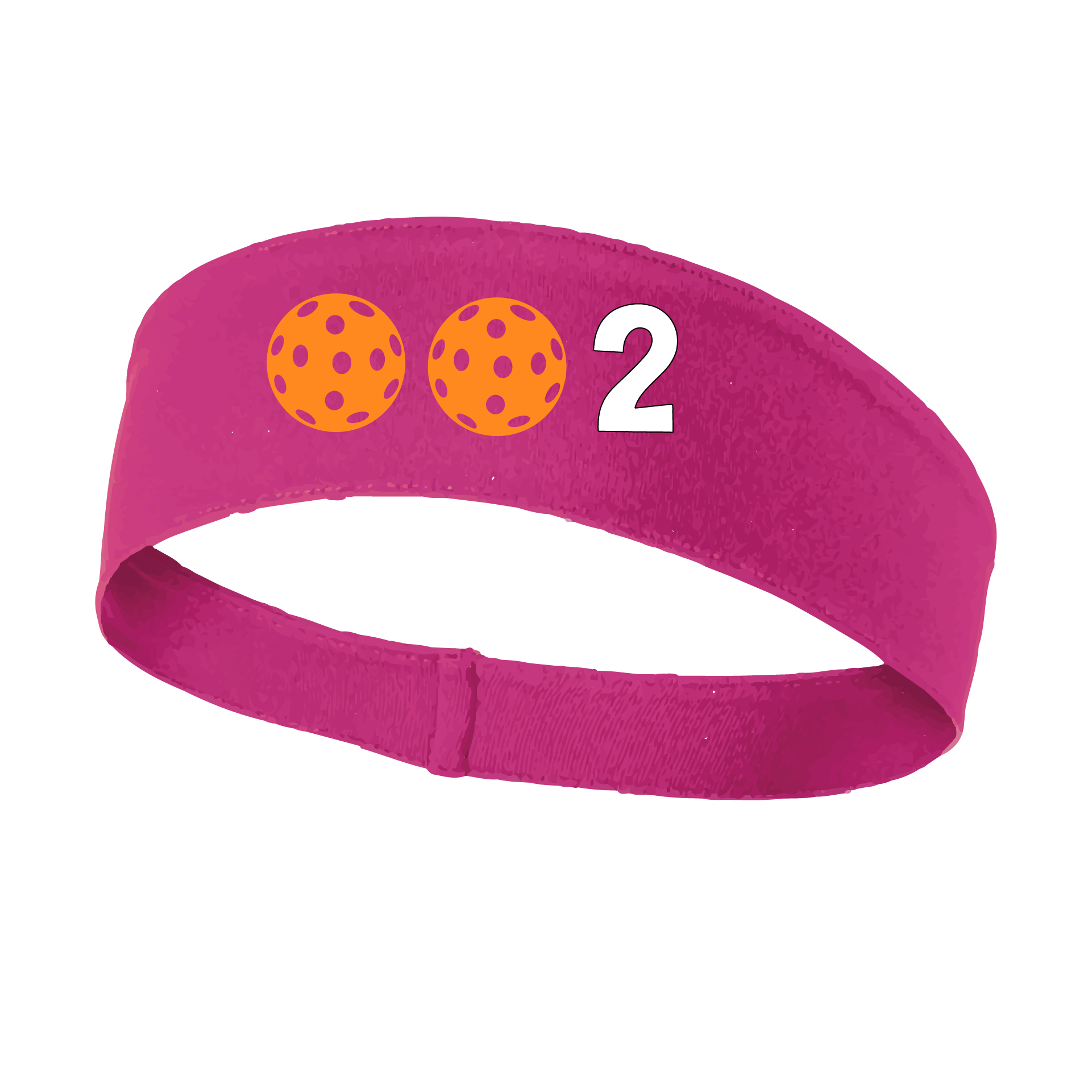 Design: 002 with Customizable Ball Colors  This fun, pickleball designed, moisture-wicking headband narrows in the back to fit more securely. Single-needle top-stitched edging. These headbands come in a variety of colors. Truly shows your love for the sport of pickleball!!