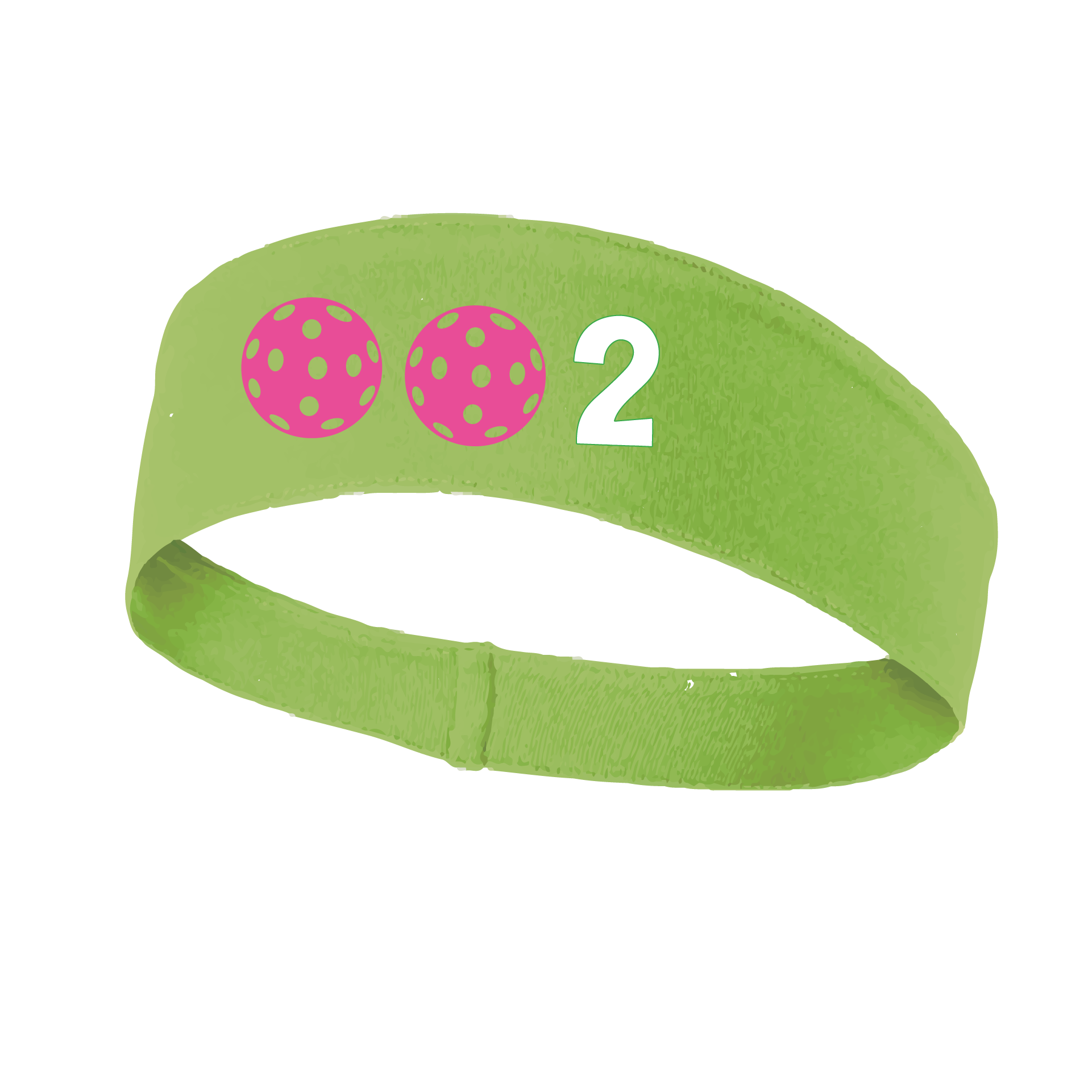 Design: 002 with Customizable Ball Colors  This fun, pickleball designed, moisture-wicking headband narrows in the back to fit more securely. Single-needle top-stitched edging. These headbands come in a variety of colors. Truly shows your love for the sport of pickleball!!