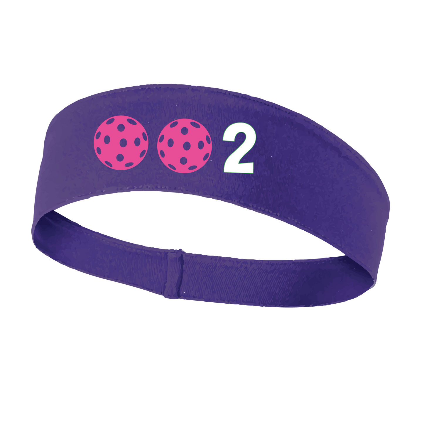 Design: 002 with Customizable Ball Colors  This fun, pickleball designed, moisture-wicking headband narrows in the back to fit more securely. Single-needle top-stitched edging. These headbands come in a variety of colors. Truly shows your love for the sport of pickleball!!