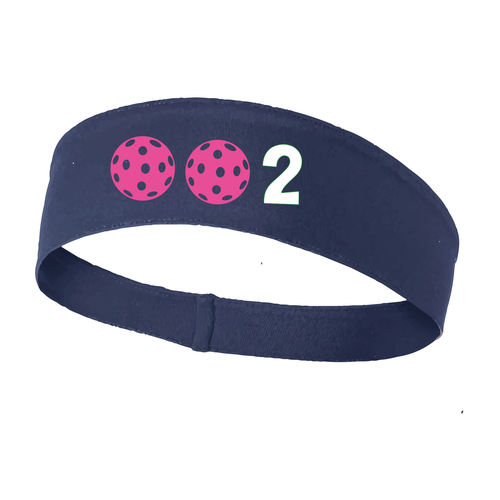 Design: 002 with Customizable Ball Colors  This fun, pickleball designed, moisture-wicking headband narrows in the back to fit more securely. Single-needle top-stitched edging. These headbands come in a variety of colors. Truly shows your love for the sport of pickleball!!