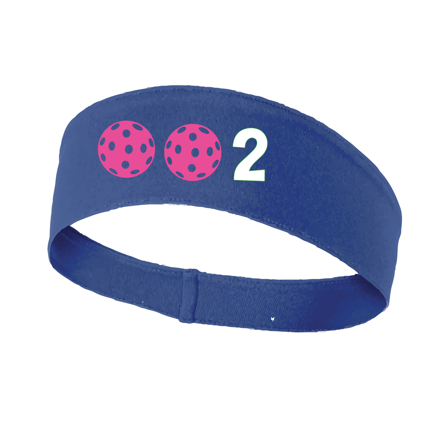 Design: 002 with Customizable Ball Colors  This fun, pickleball designed, moisture-wicking headband narrows in the back to fit more securely. Single-needle top-stitched edging. These headbands come in a variety of colors. Truly shows your love for the sport of pickleball!!